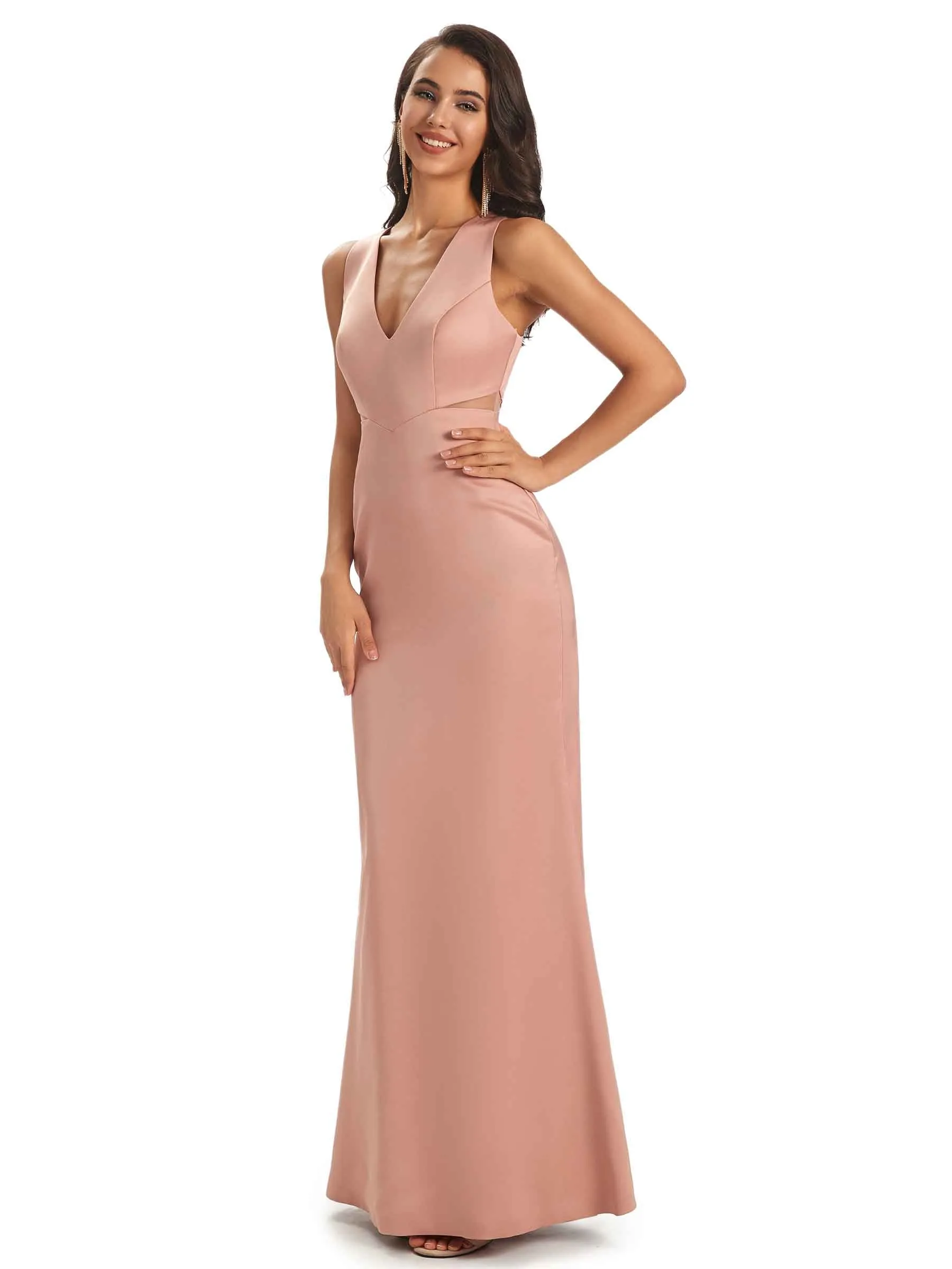 Sexy Soft Satin V-neck Floor-Length Long Mermaid Chic Modern Bridesmaid Dresses Online sold by ChicSew product image thumbnail 5