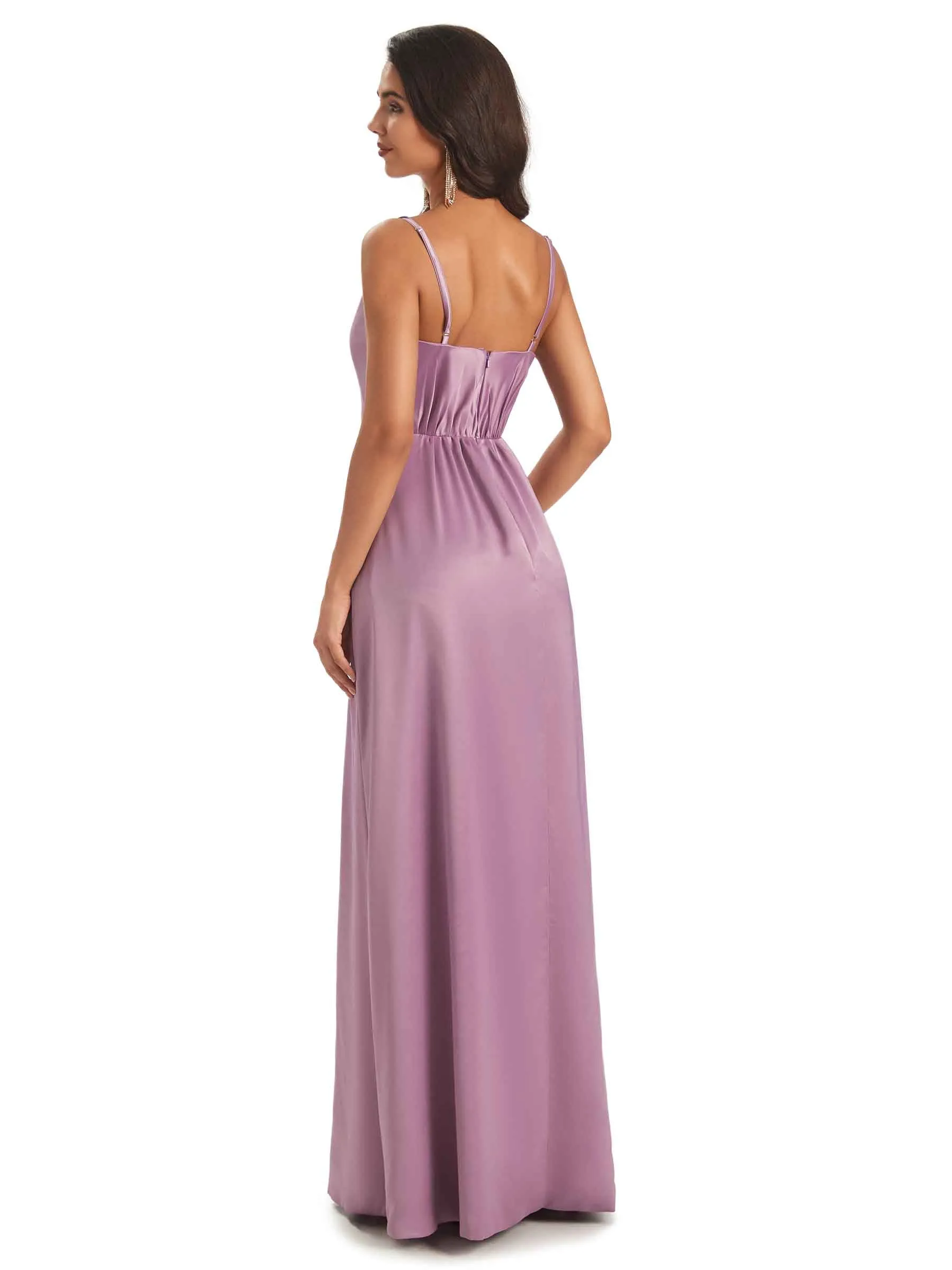Sexy Soft Satin Side Slit Spaghetti straps Long Mermaid Bridesmaid Dresses sold by ChicSew product image thumbnail 3