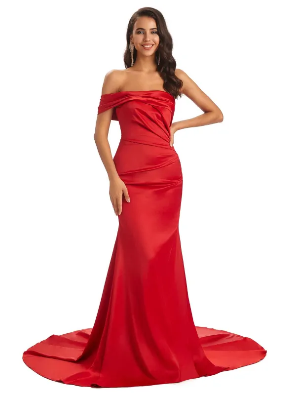 Sexy Soft Satin One Shoulder Long Unique Mermaid Bridesmaid Dresses Online sold by ChicSew