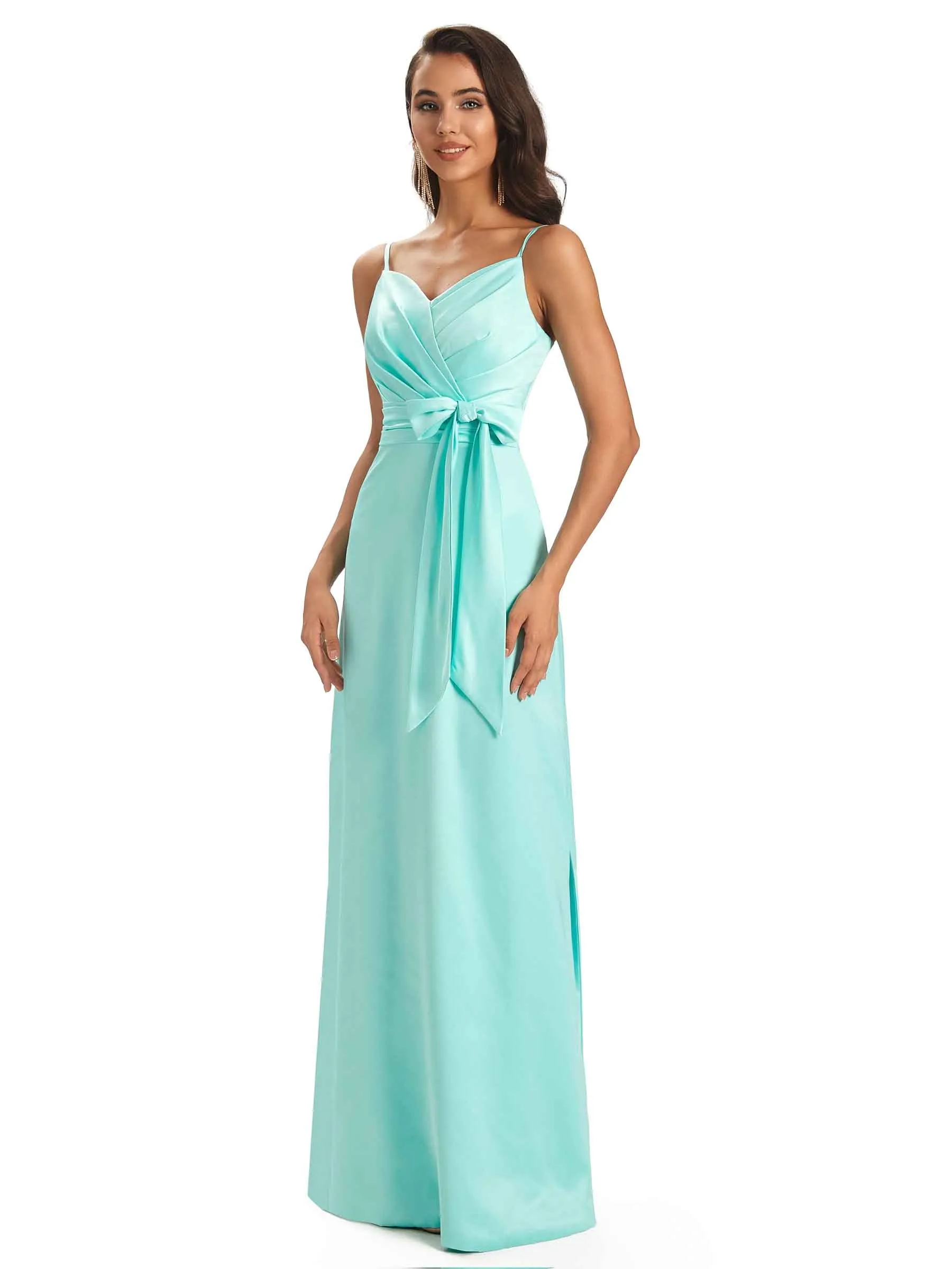 Sexy Soft Satin Spaghetti Straps Floor-Length A-Line Long Bridesmaid Dresses sold by ChicSew product image thumbnail 5