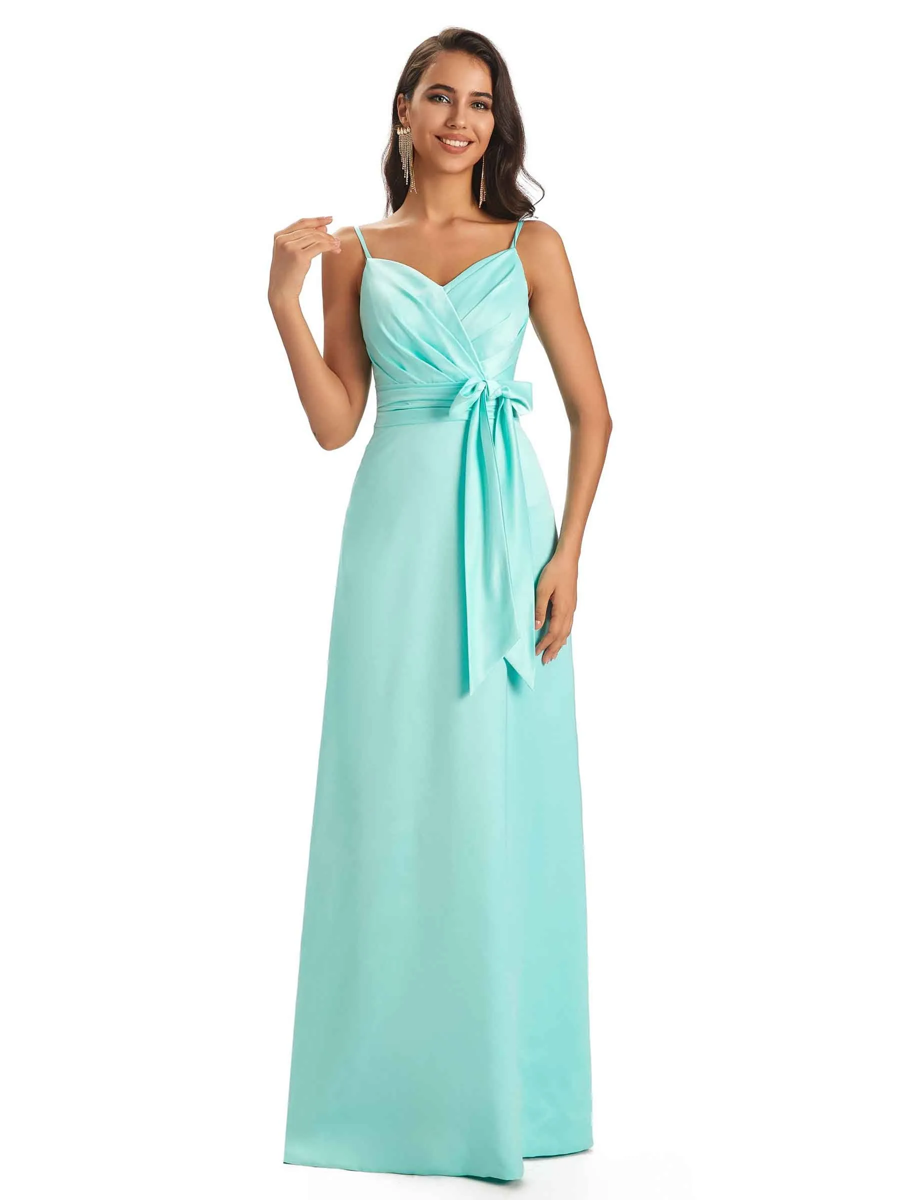 Sexy Soft Satin Spaghetti Straps Floor-Length A-Line Long Bridesmaid Dresses sold by ChicSew