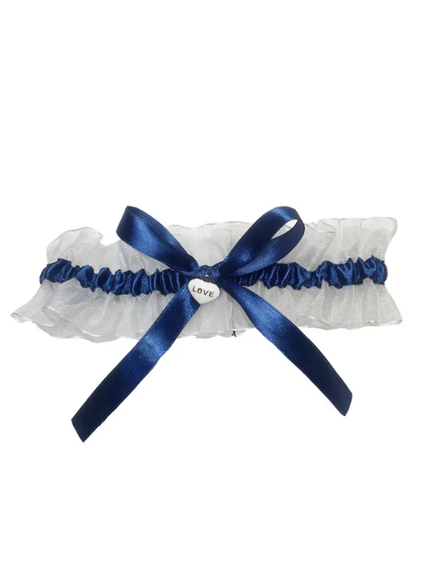 Navy Blue White Wedding Garter sold by ChicSew product image thumbnail 2