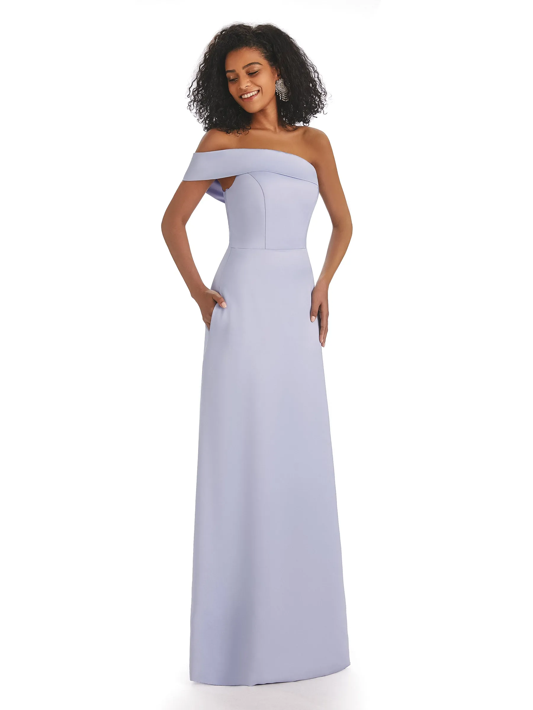 Simple Satin One Shoulder Floor-Length Long African Satin Bridesmaid Dresses sold by ChicSew product image thumbnail 5