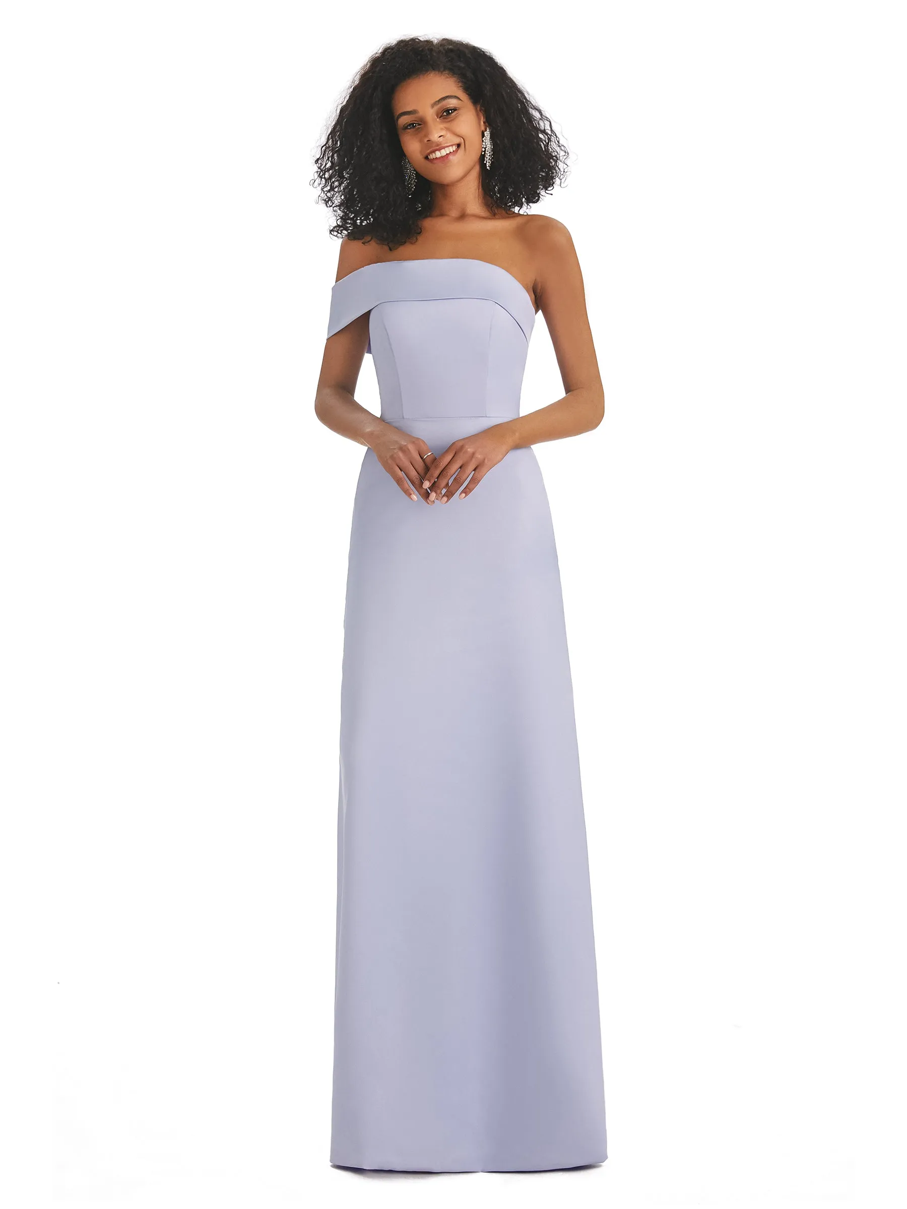 Simple Satin One Shoulder Floor-Length Long African Satin Bridesmaid Dresses sold by ChicSew product image thumbnail 4