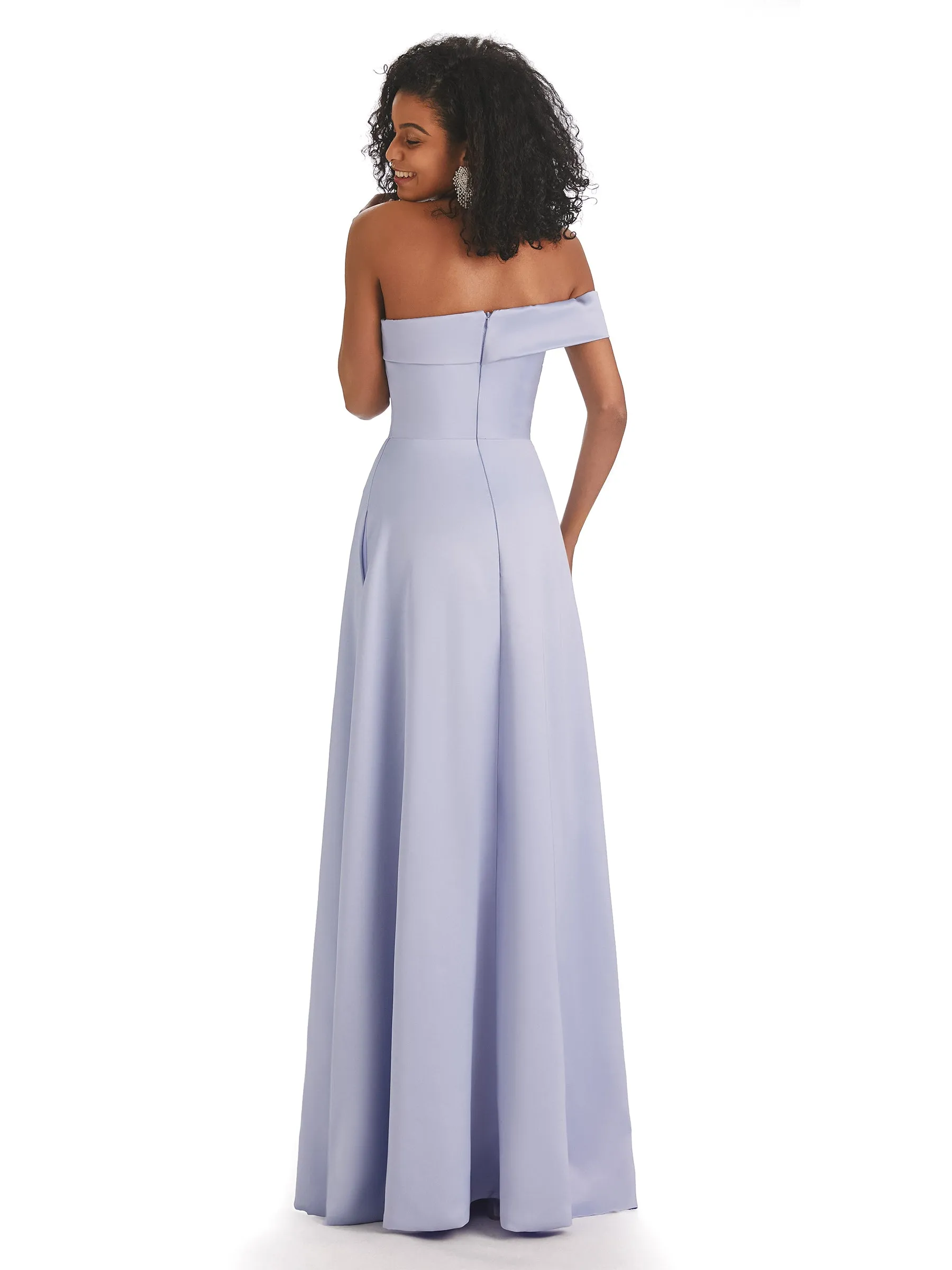 Simple Satin One Shoulder Floor-Length Long African Satin Bridesmaid Dresses sold by ChicSew product image thumbnail 3