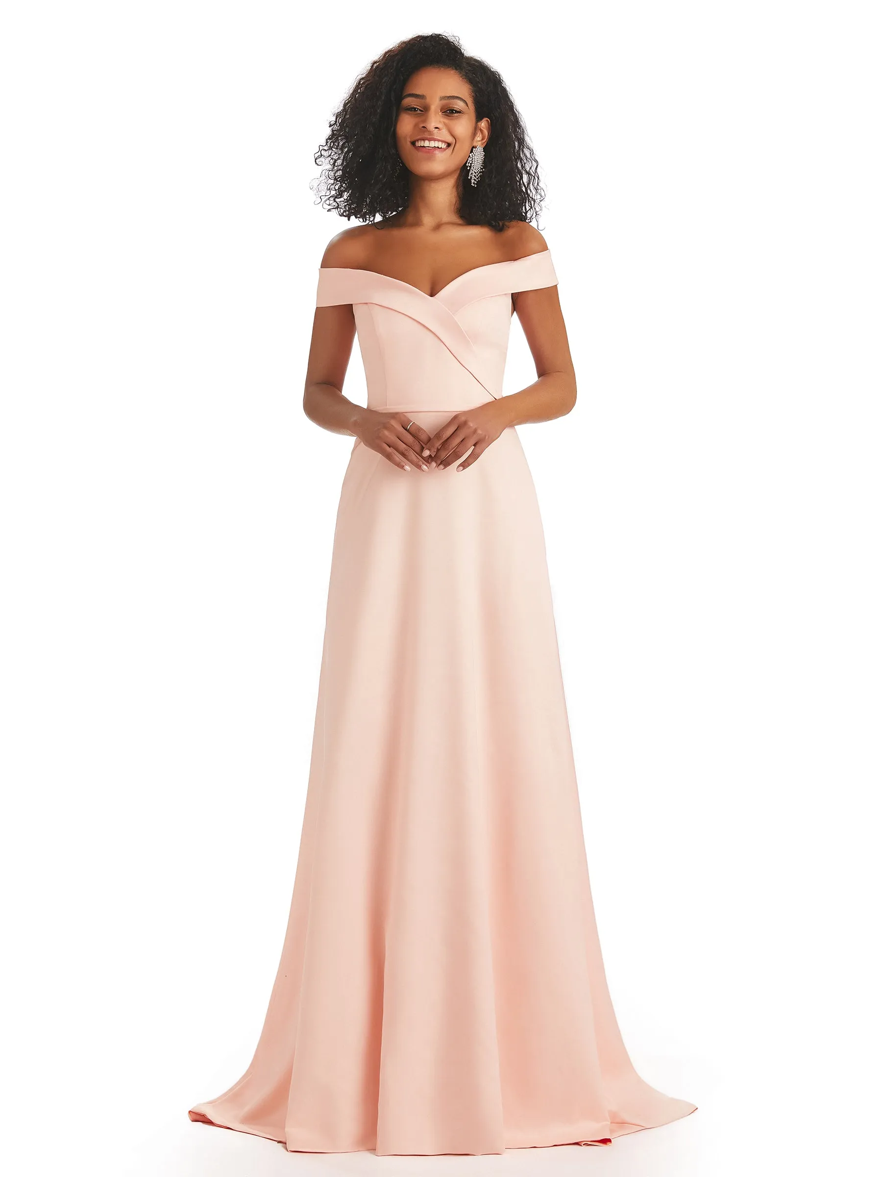 Soft Satin Off The Shoulder Long A-line African Bridesmaid Dresses sold by ChicSew