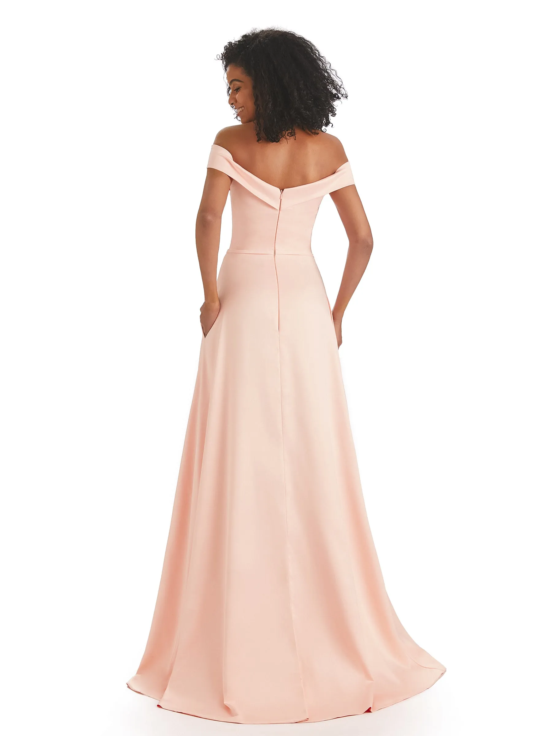 Soft Satin Off The Shoulder Long A-line African Bridesmaid Dresses sold by ChicSew product image thumbnail 3