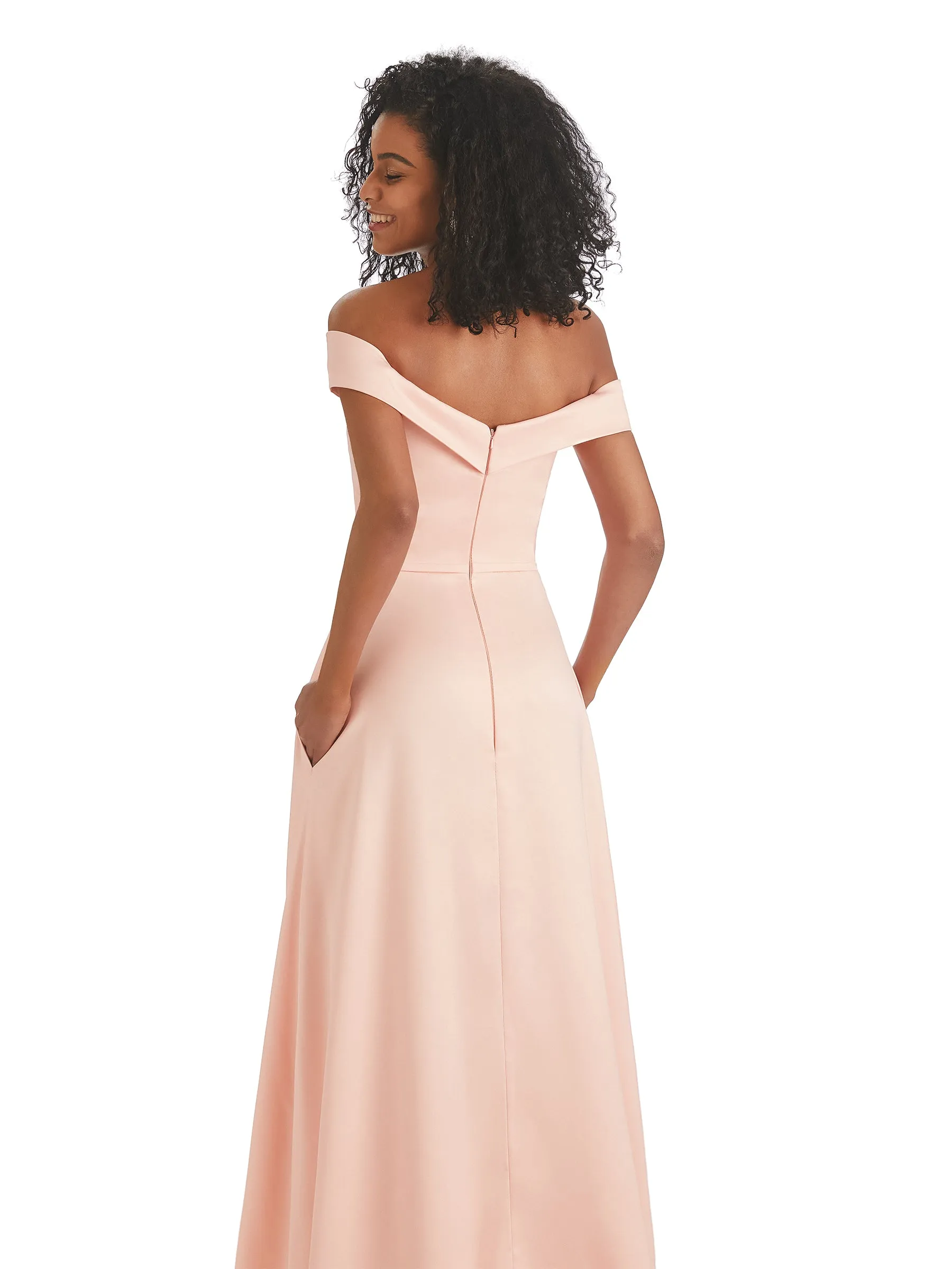 Soft Satin Off The Shoulder Long A-line African Bridesmaid Dresses sold by ChicSew product image thumbnail 4