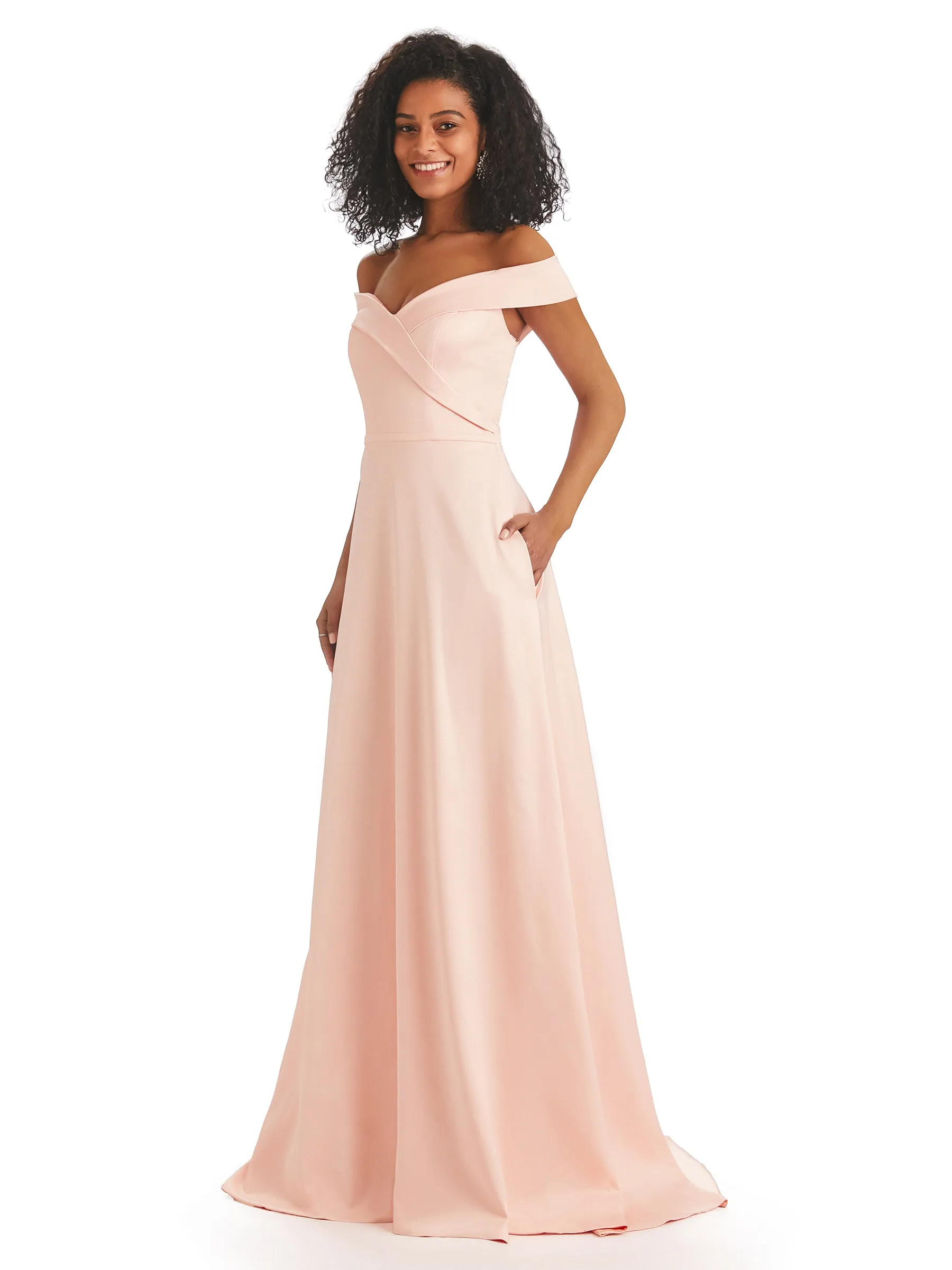 Soft Satin Off The Shoulder Long A-line African Bridesmaid Dresses sold by ChicSew product image thumbnail 5