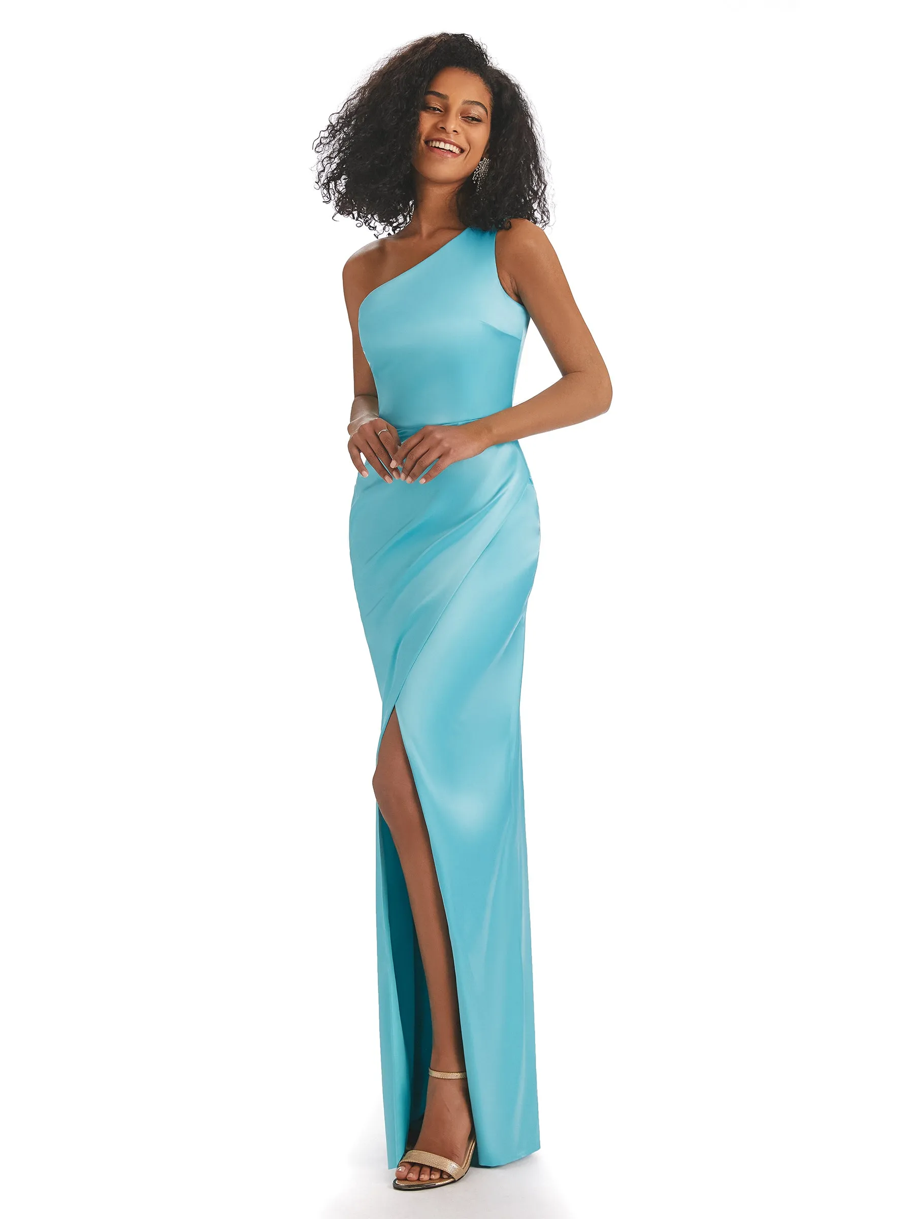 Sexy Mermaid Soft Satin One Shoulder Long Side Slits African Bridesmaid Dresses sold by ChicSew product image thumbnail 5
