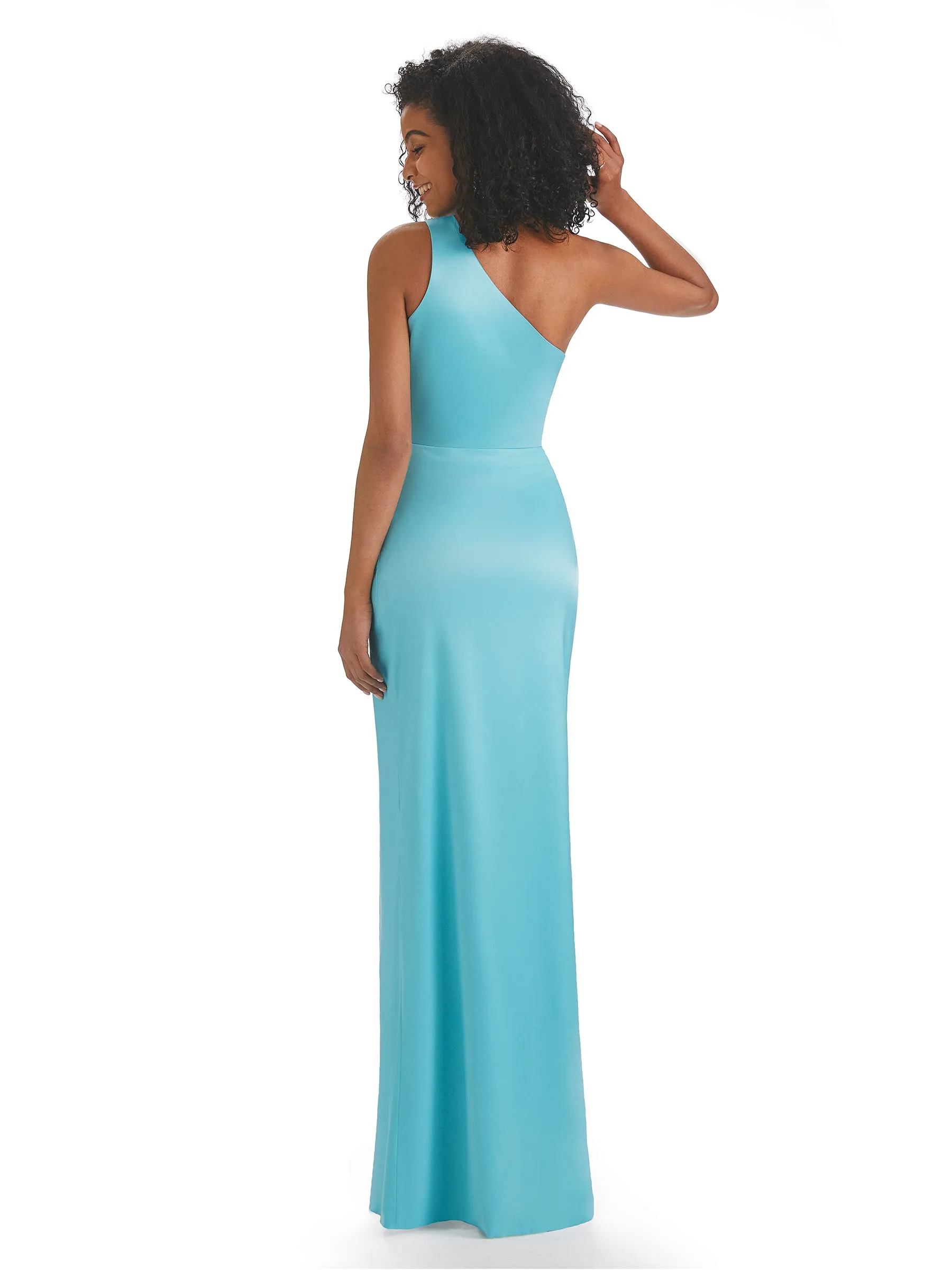 Sexy Mermaid Soft Satin One Shoulder Long Side Slits African Bridesmaid Dresses sold by ChicSew product image thumbnail 3