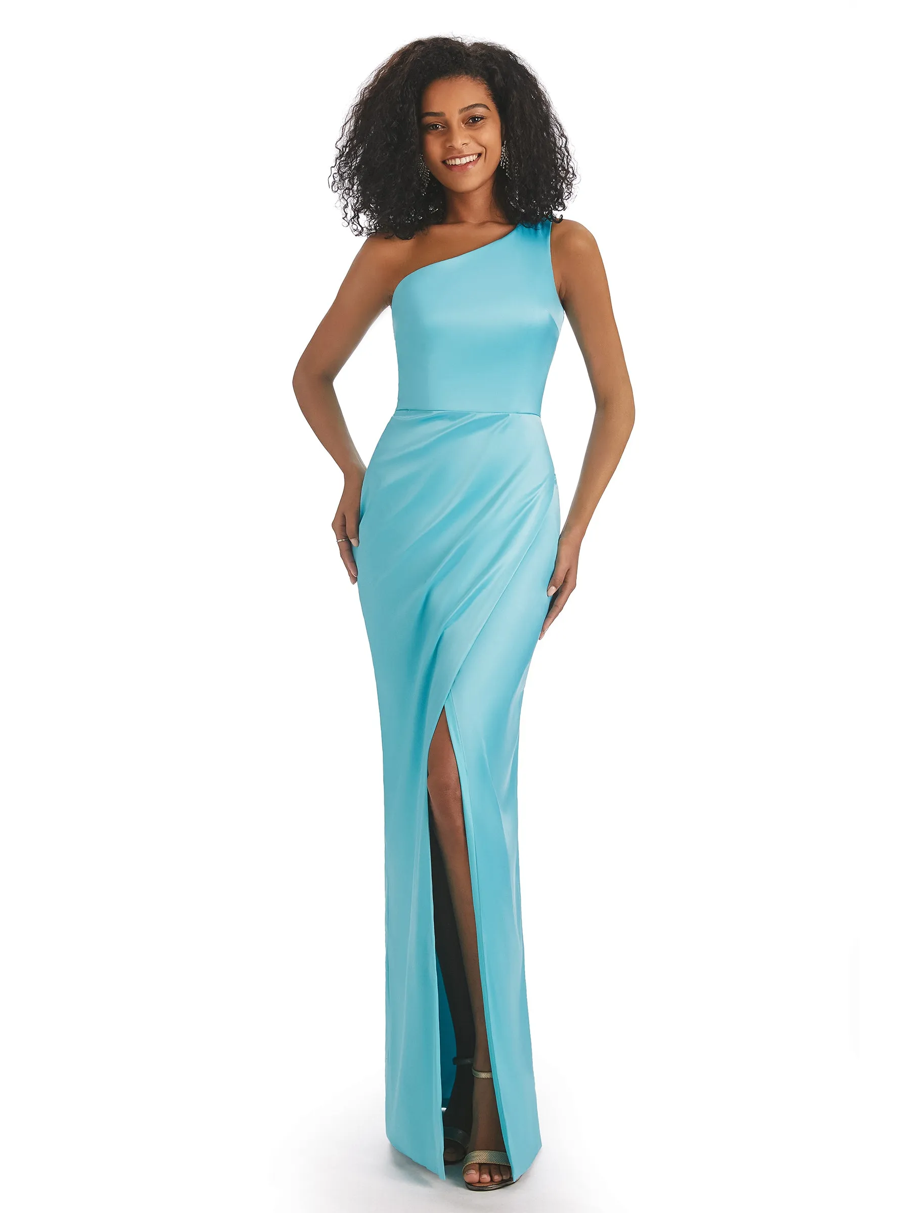 Sexy Mermaid Soft Satin One Shoulder Long Side Slits African Bridesmaid Dresses sold by ChicSew