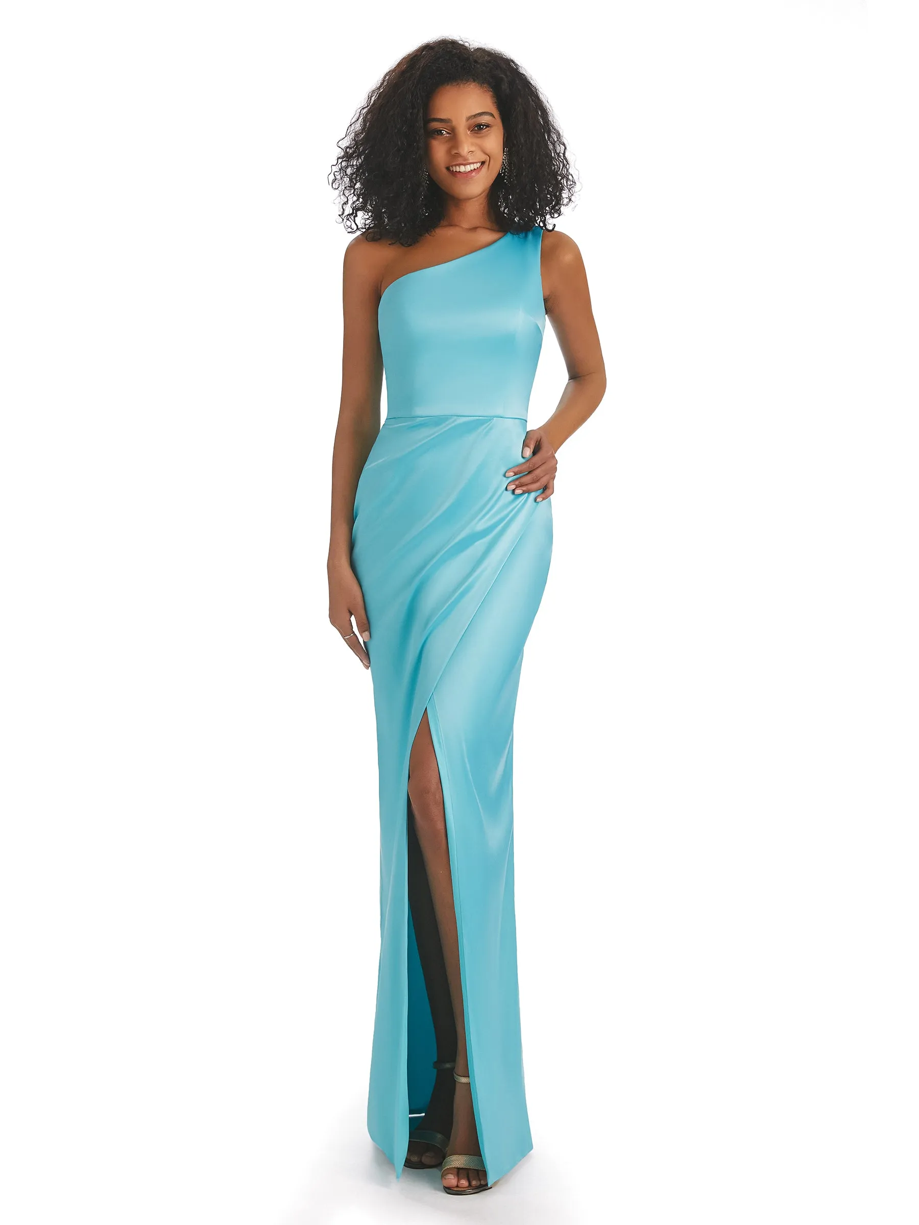Sexy Mermaid Soft Satin One Shoulder Long Side Slits African Bridesmaid Dresses sold by ChicSew product image thumbnail 4