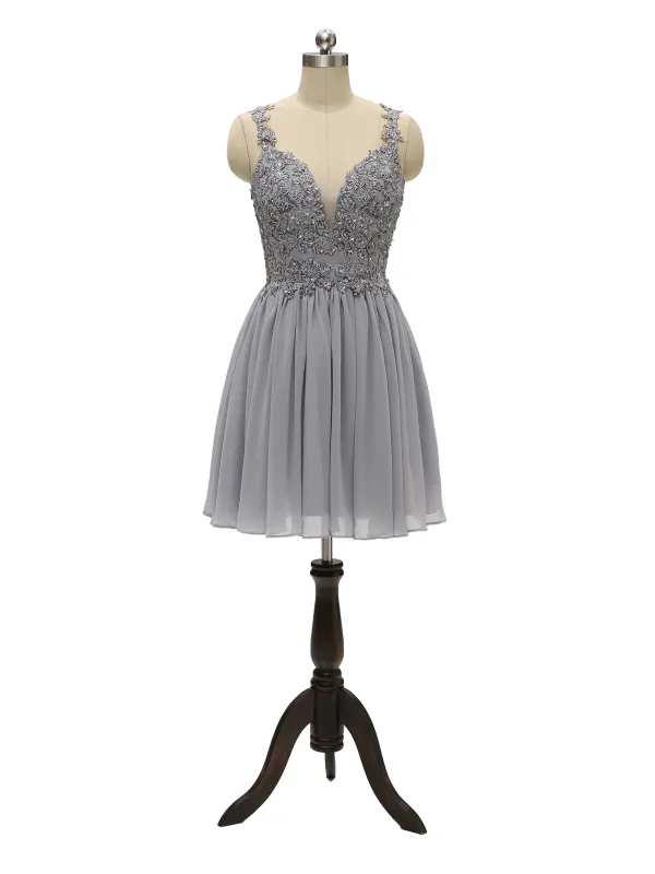 Elegant Lace Strap Chiffon Lace Short Midi Bridesmaid Dresses Online sold by ChicSew