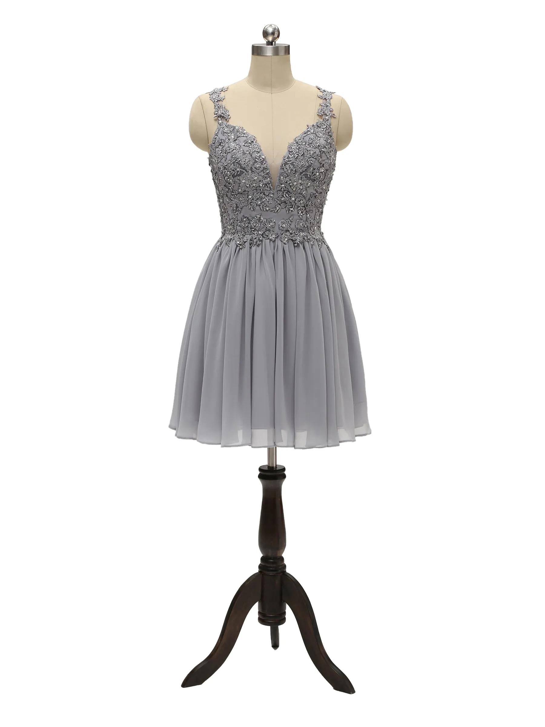 Elegant Lace Strap Chiffon Lace Short Midi Bridesmaid Dresses Online sold by ChicSew
