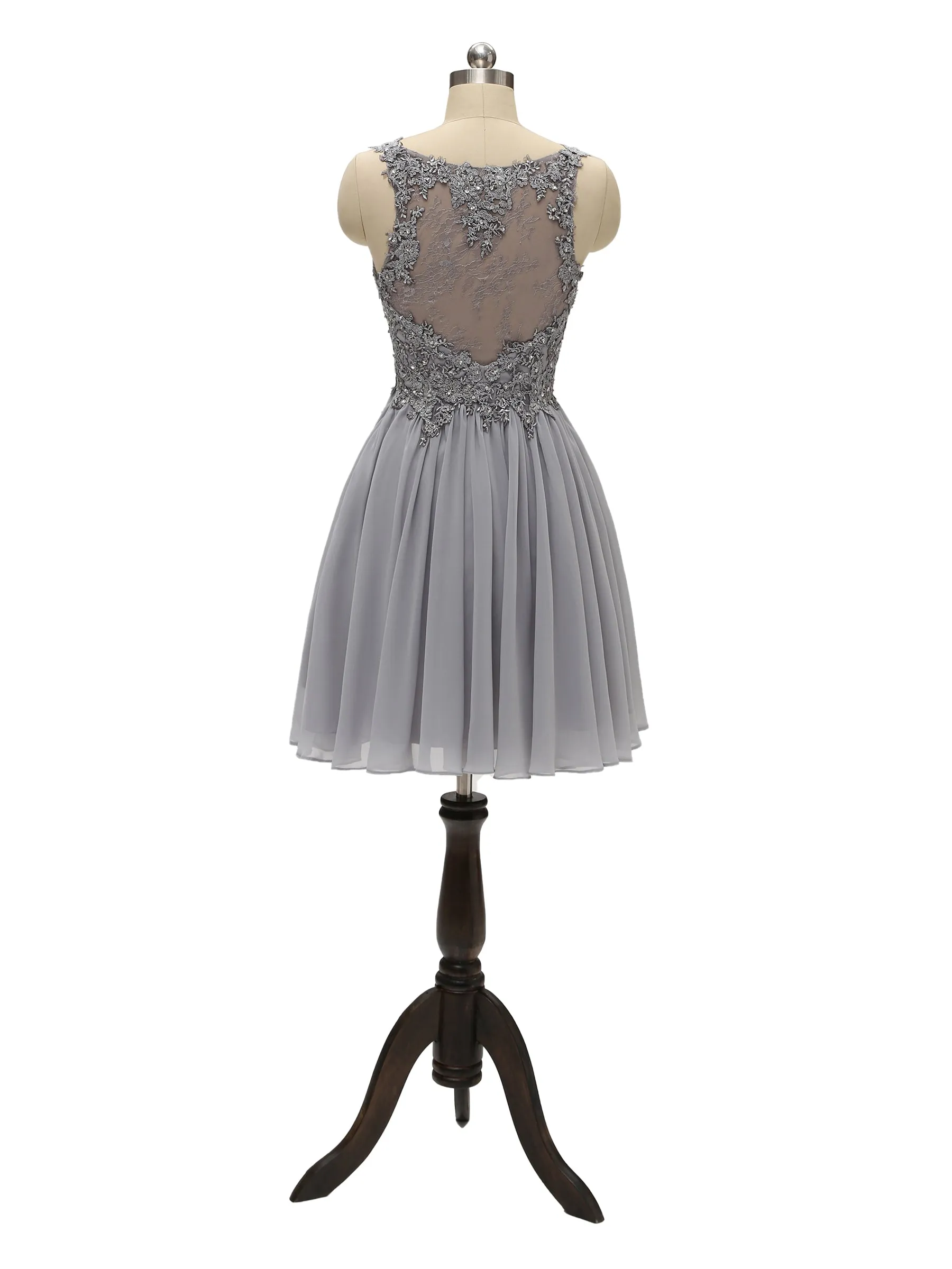 Elegant Lace Strap Chiffon Lace Short Midi Bridesmaid Dresses Online sold by ChicSew product image thumbnail 3