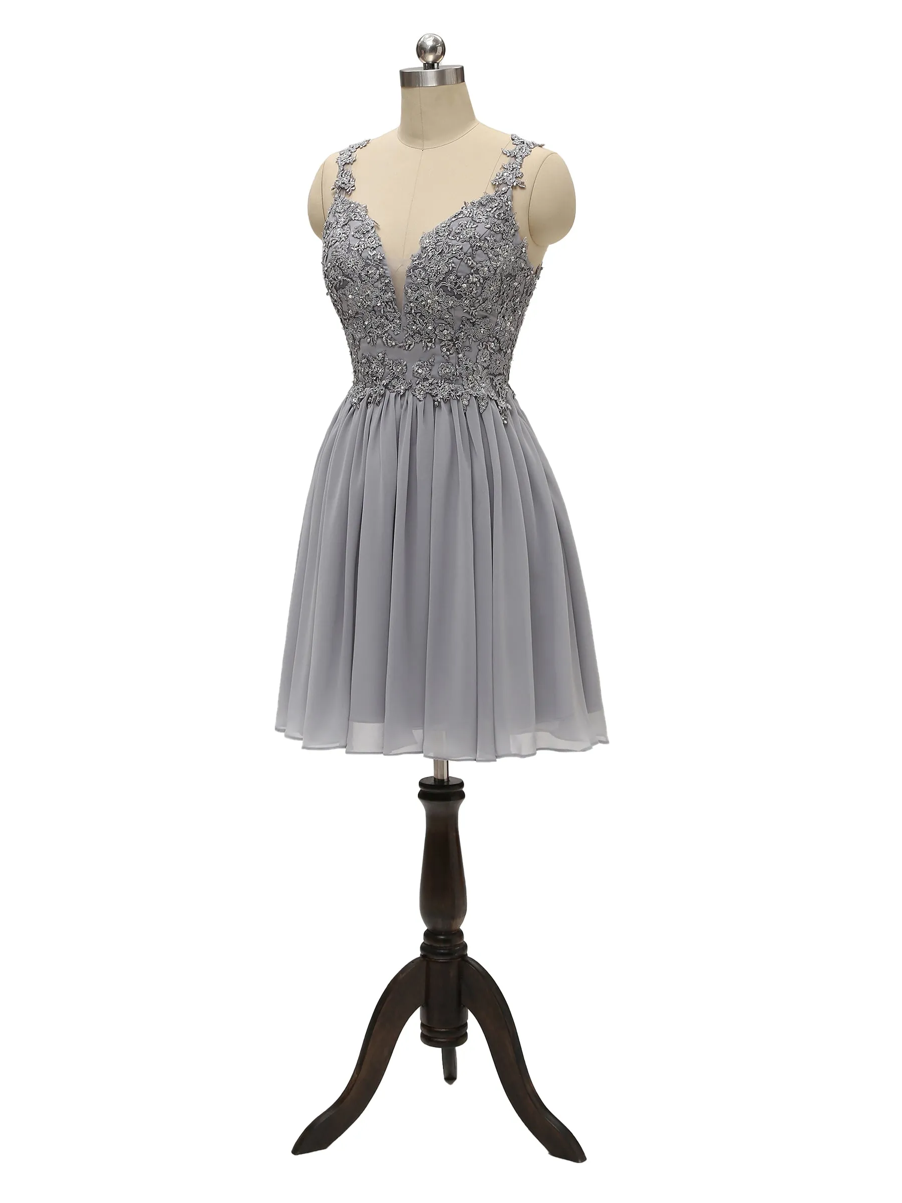 Elegant Lace Strap Chiffon Lace Short Midi Bridesmaid Dresses Online sold by ChicSew product image thumbnail 2