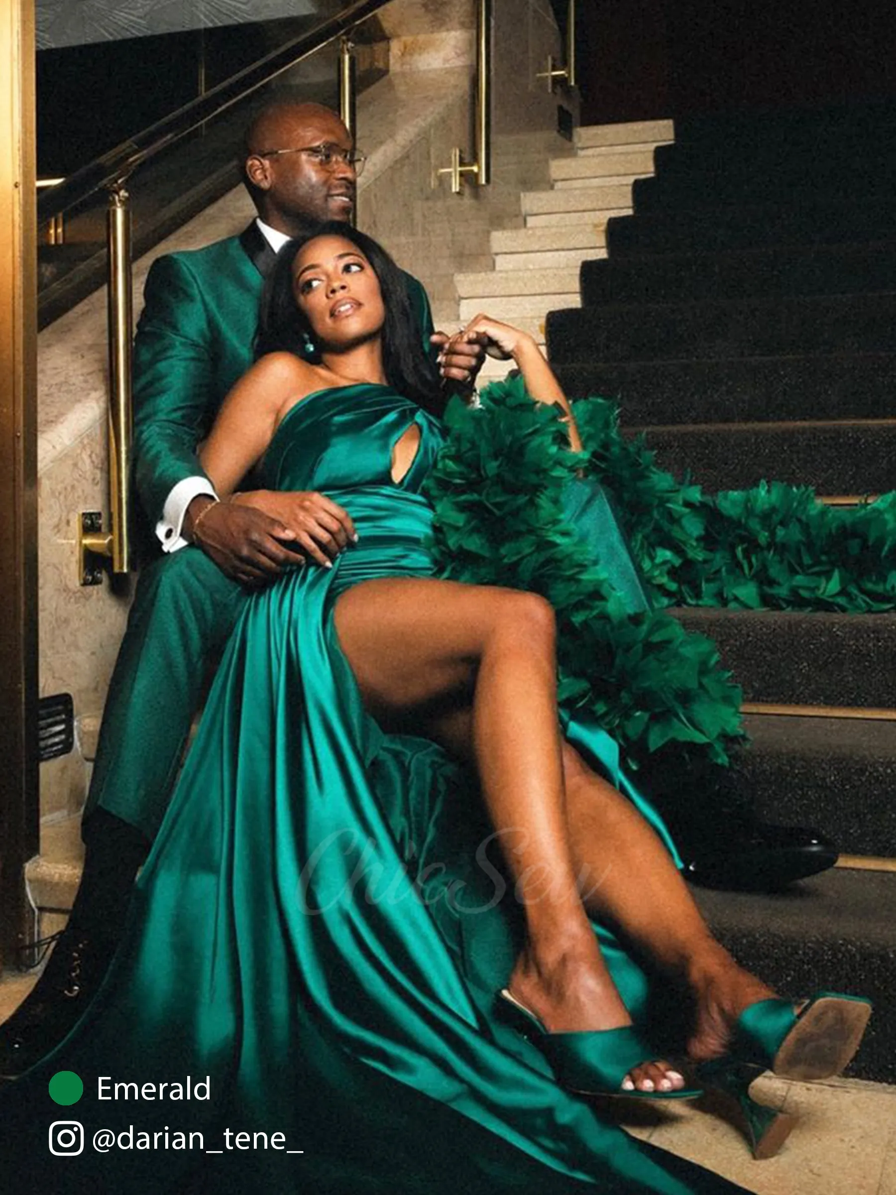 Sexy Soft Satin Side Slit One Shoulder Mermaid Long Wedding Bridesmaid Dresses sold by ChicSew product image thumbnail 3