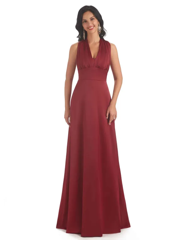 Convertiable Soft Satin A-line Long Wedding Bridesmaid Dresses Online sold by ChicSew