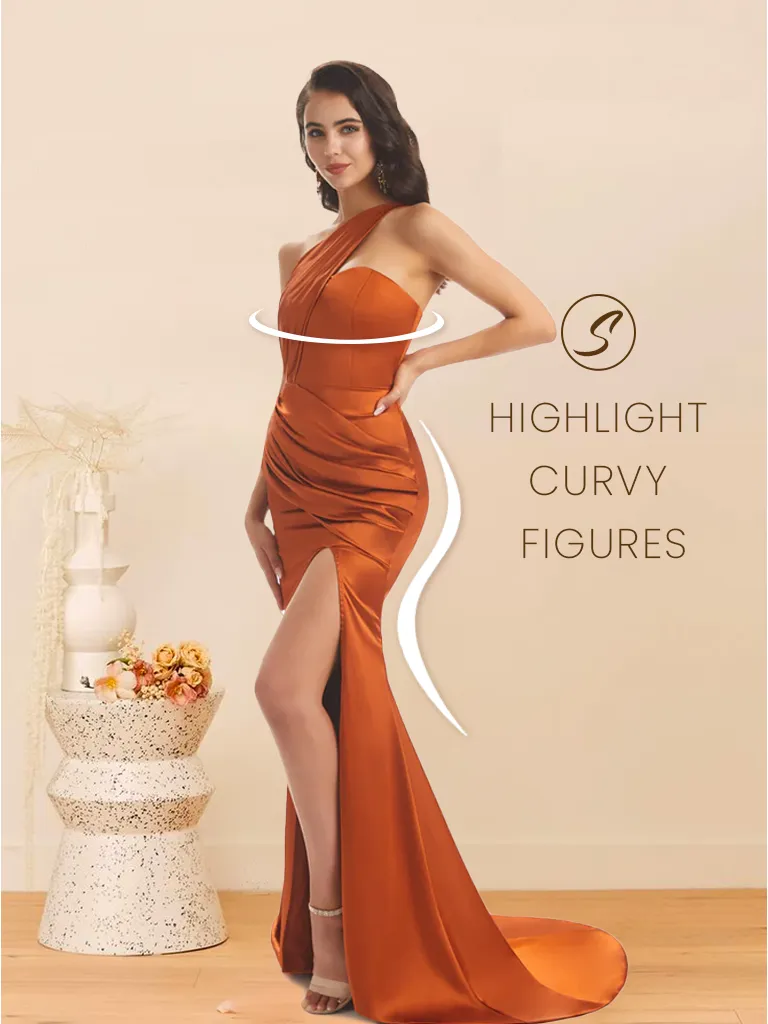 Sexy Soft Satin Side Slit One Shoulder Long Maxi Mermaid Bridesmaid Dresses sold by ChicSew