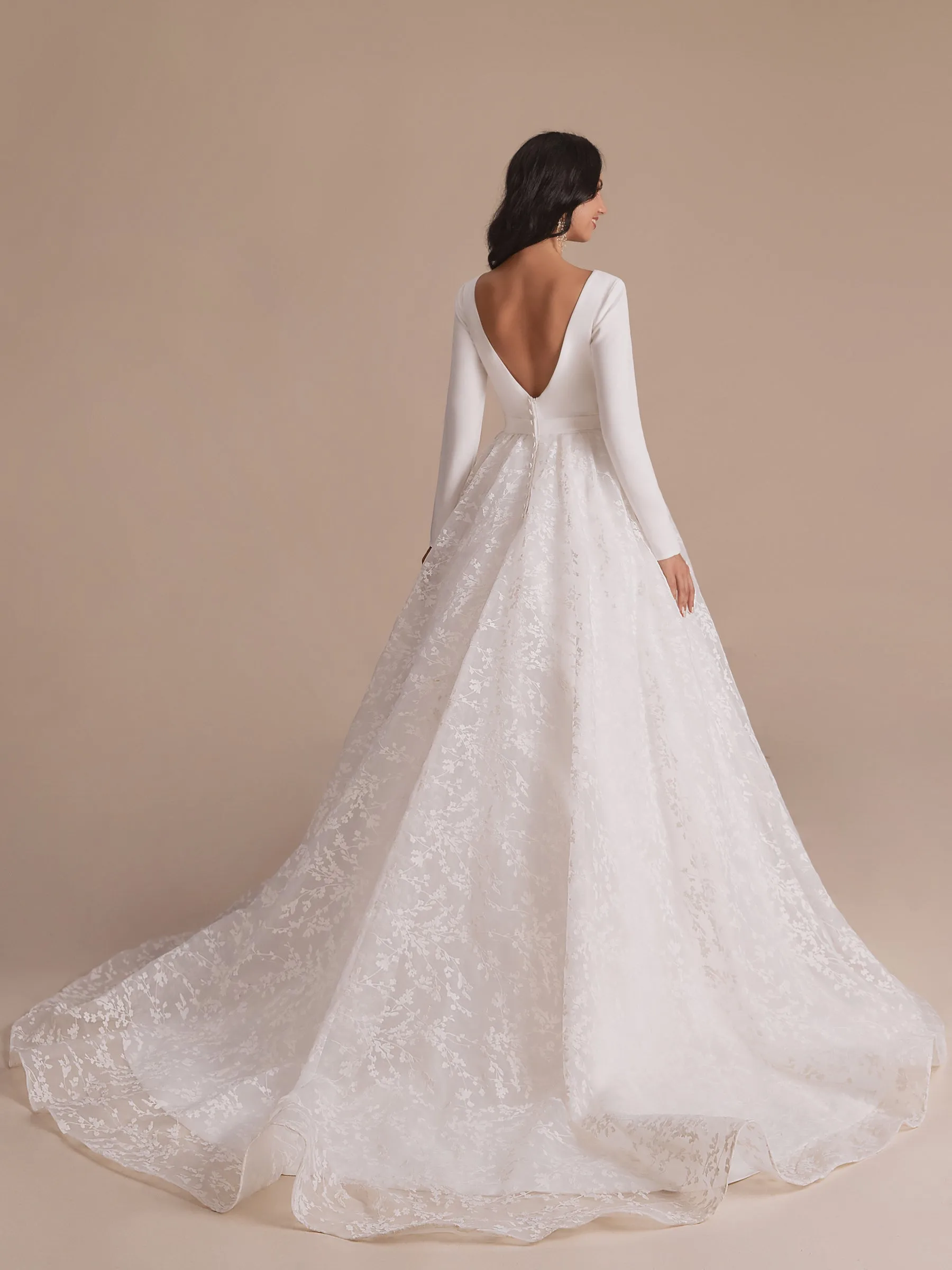 Long Sleeves V-neck A-line Backless Lace Wedding Dresses Online sold by ChicSew product image thumbnail 3