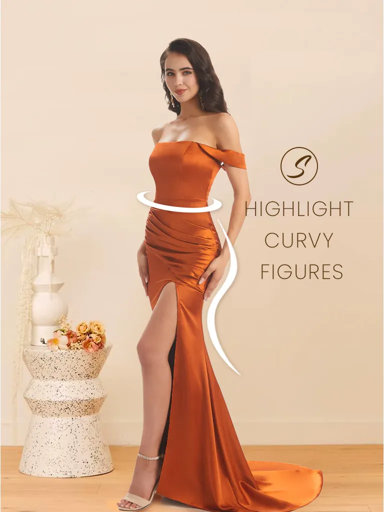 Sexy Soft Satin Off The Shoulder Side Slit Floor-Length Long Mermaid Bridesmaid Dresses sold by ChicSew