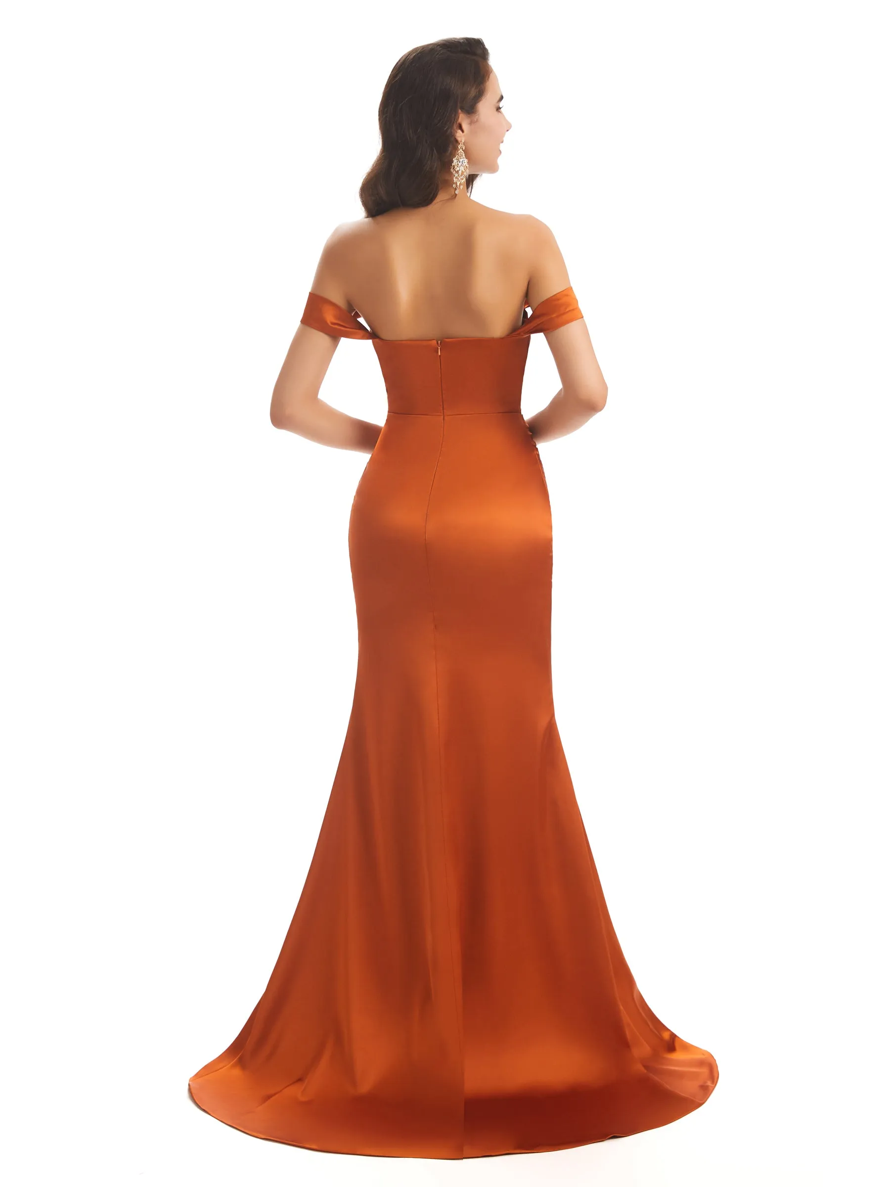 Sexy Soft Satin Off The Shoulder Side Slit Floor-Length Long Mermaid Bridesmaid Dresses sold by ChicSew product image thumbnail 4