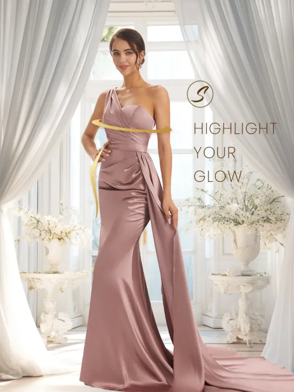 Elegant One Shoulder Soft Satin Unique Mermaid Long Bridesmaid Dresses Online sold by ChicSew