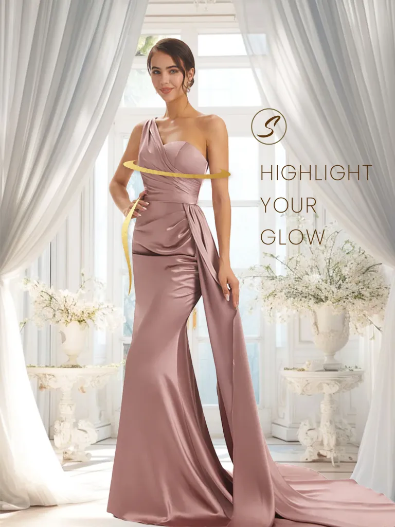 Elegant One Shoulder Soft Satin Unique Mermaid Long Bridesmaid Dresses Online sold by ChicSew