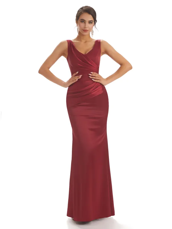 Sexy Soft Satin V-neck Floor-Length Long Unique Mermaid Bridesmaid Dresses sold by ChicSew