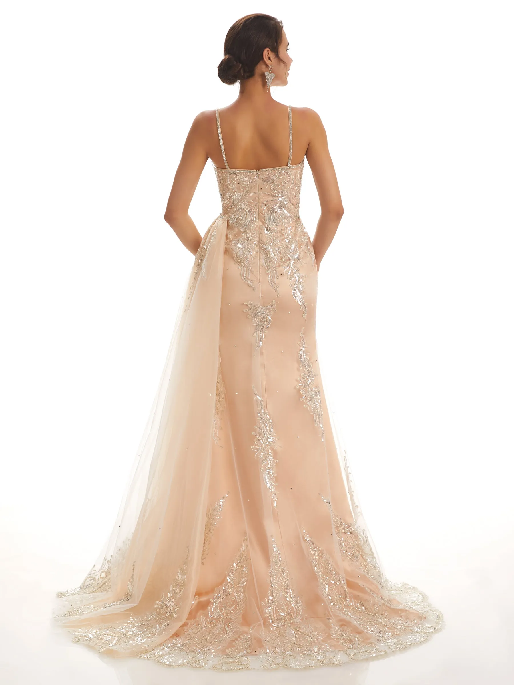 Spaghetti Straps Mermaid Champagne Side Slit Lace Wedding Dresses sold by ChicSew product image thumbnail 3