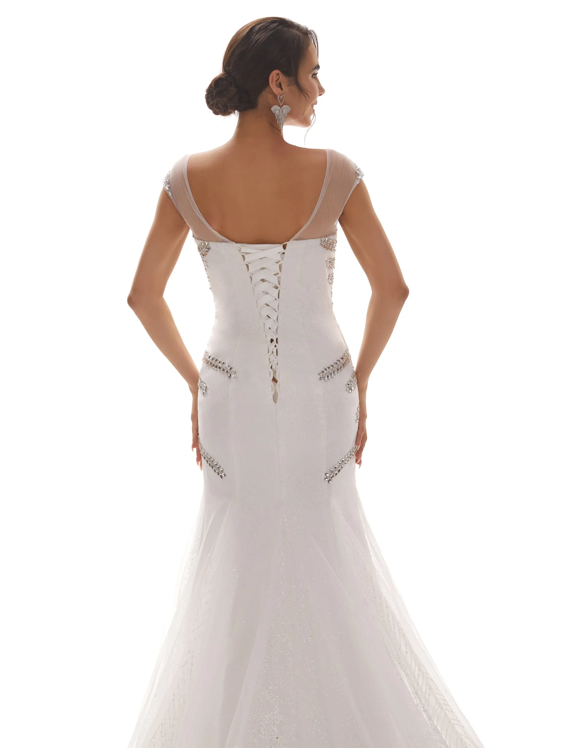 Cap Sleeves Scoop Long Mermaid Rhinestone Long Wedding Dresses sold by ChicSew product image thumbnail 5