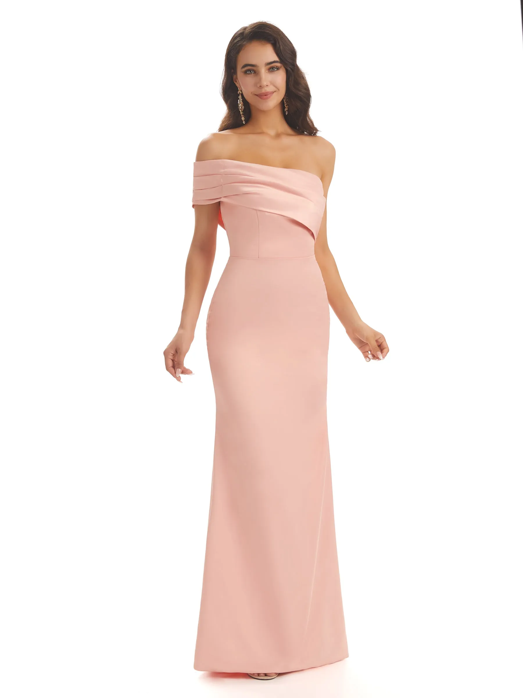 Soft Satin Sexy Side Slit One Shoulder Long Mermaid Bridesmaid Dresses Online sold by ChicSew product image thumbnail 5