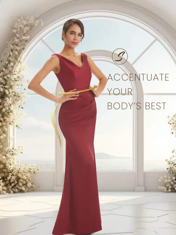 Sexy Simple V-neck Mermaid Soft Satin Floor Length Bridesmaid Dresses Online sold by ChicSew