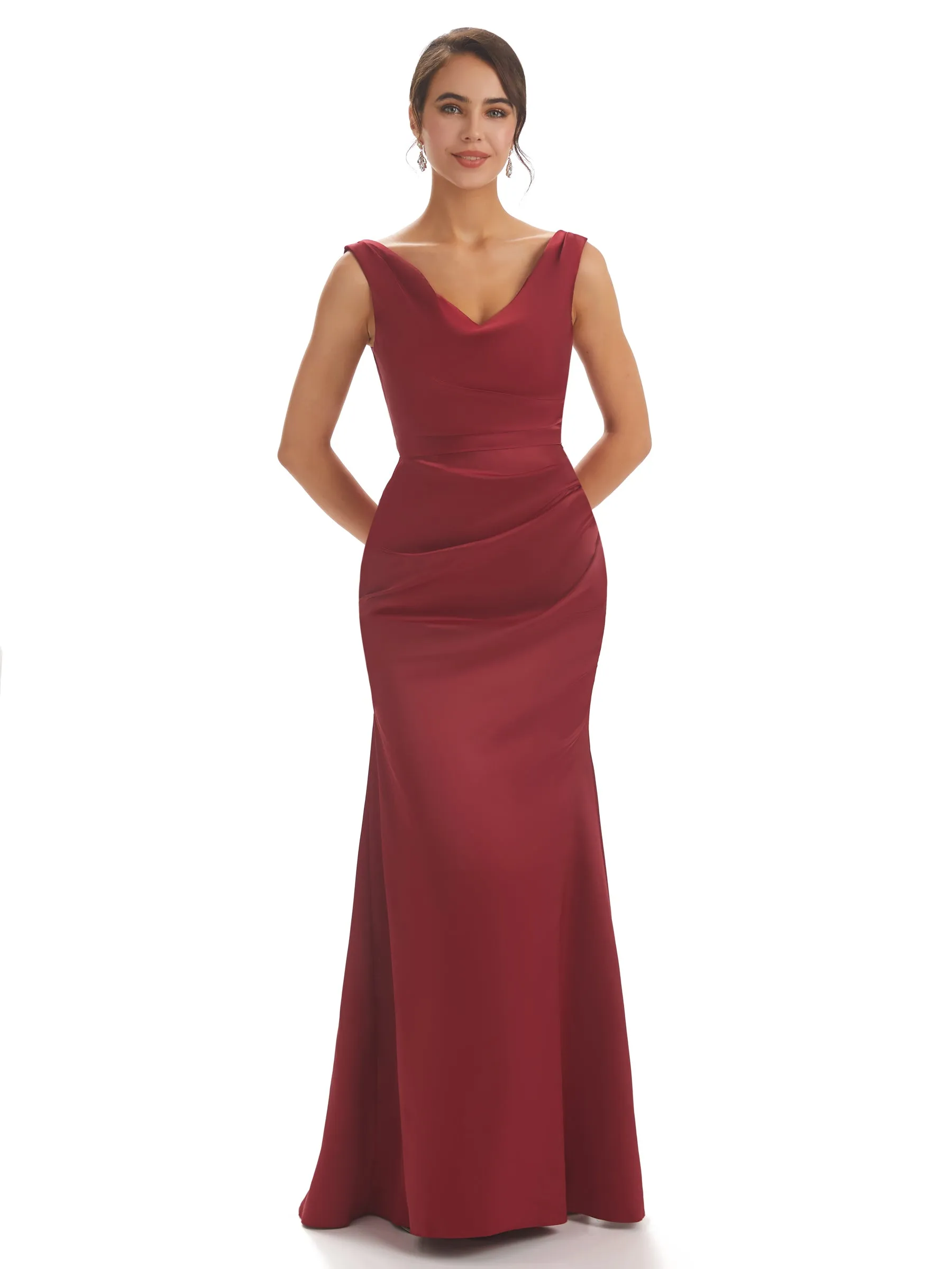 Sexy Simple V-neck Mermaid Soft Satin Floor Length Bridesmaid Dresses Online sold by ChicSew product image thumbnail 2