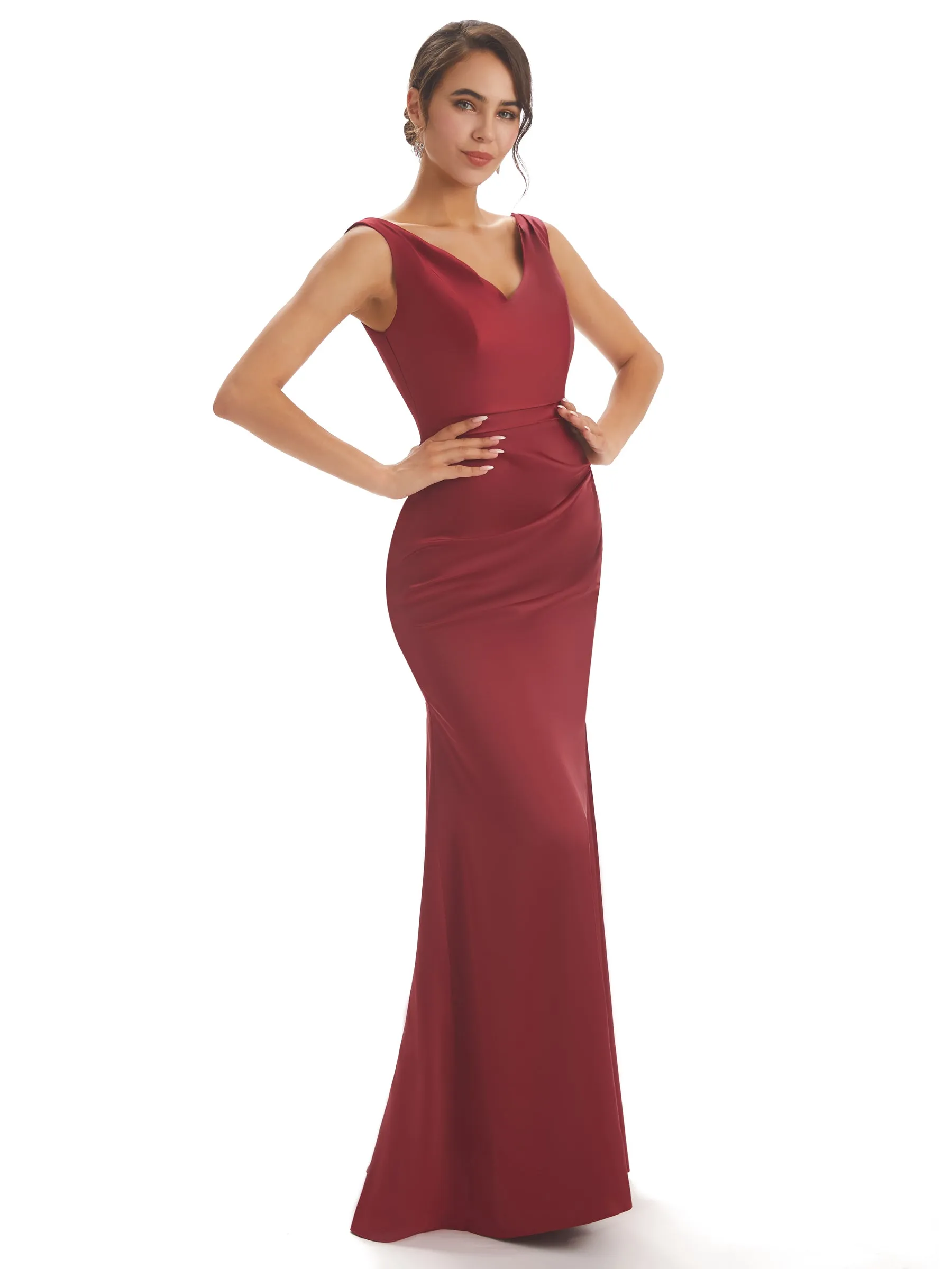 Sexy Simple V-neck Mermaid Soft Satin Floor Length Bridesmaid Dresses Online sold by ChicSew product image thumbnail 5