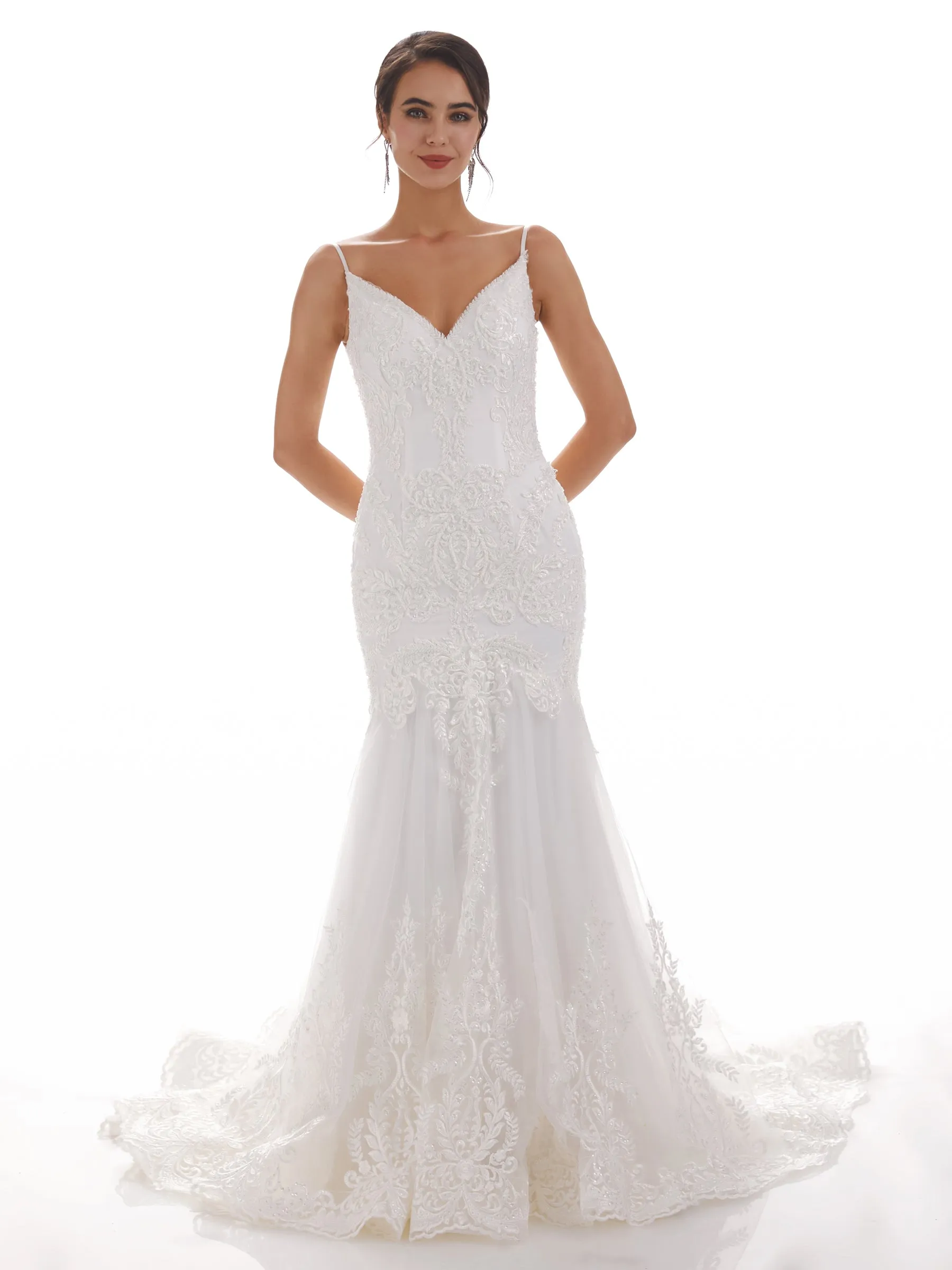 Spaghetti Straps Mermaid Ivory Mermaid Lace Wedding Dresses sold by ChicSew