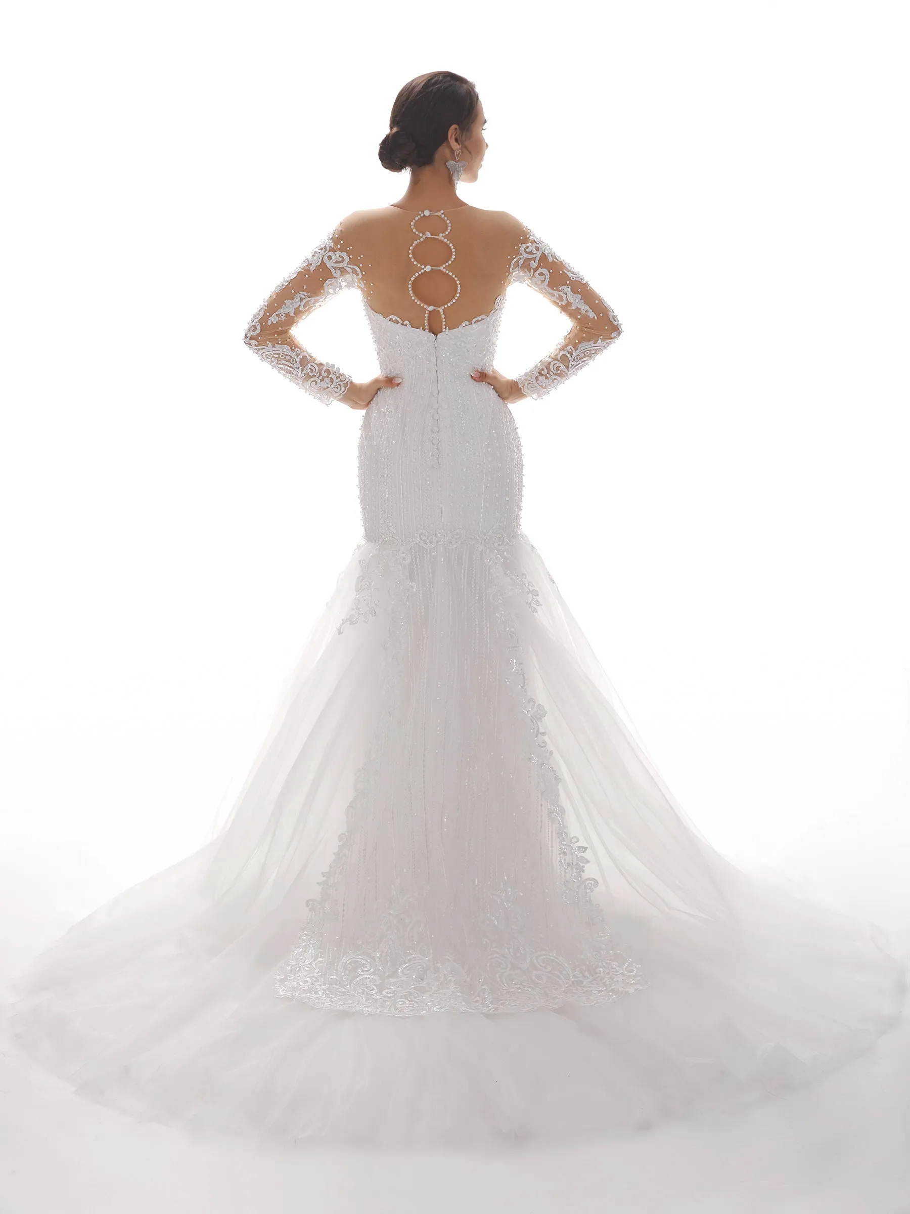 Sweetheart Long Sleeves Long Mermaid Ivory Lace Chapel Train Wedding Dresses sold by ChicSew product image thumbnail 3