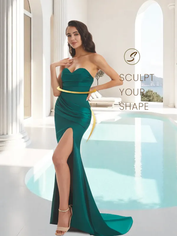 Sweetheart Strapless Mermaid Side Slit Soft Satin Long Bridesmaid Dresses Online sold by ChicSew