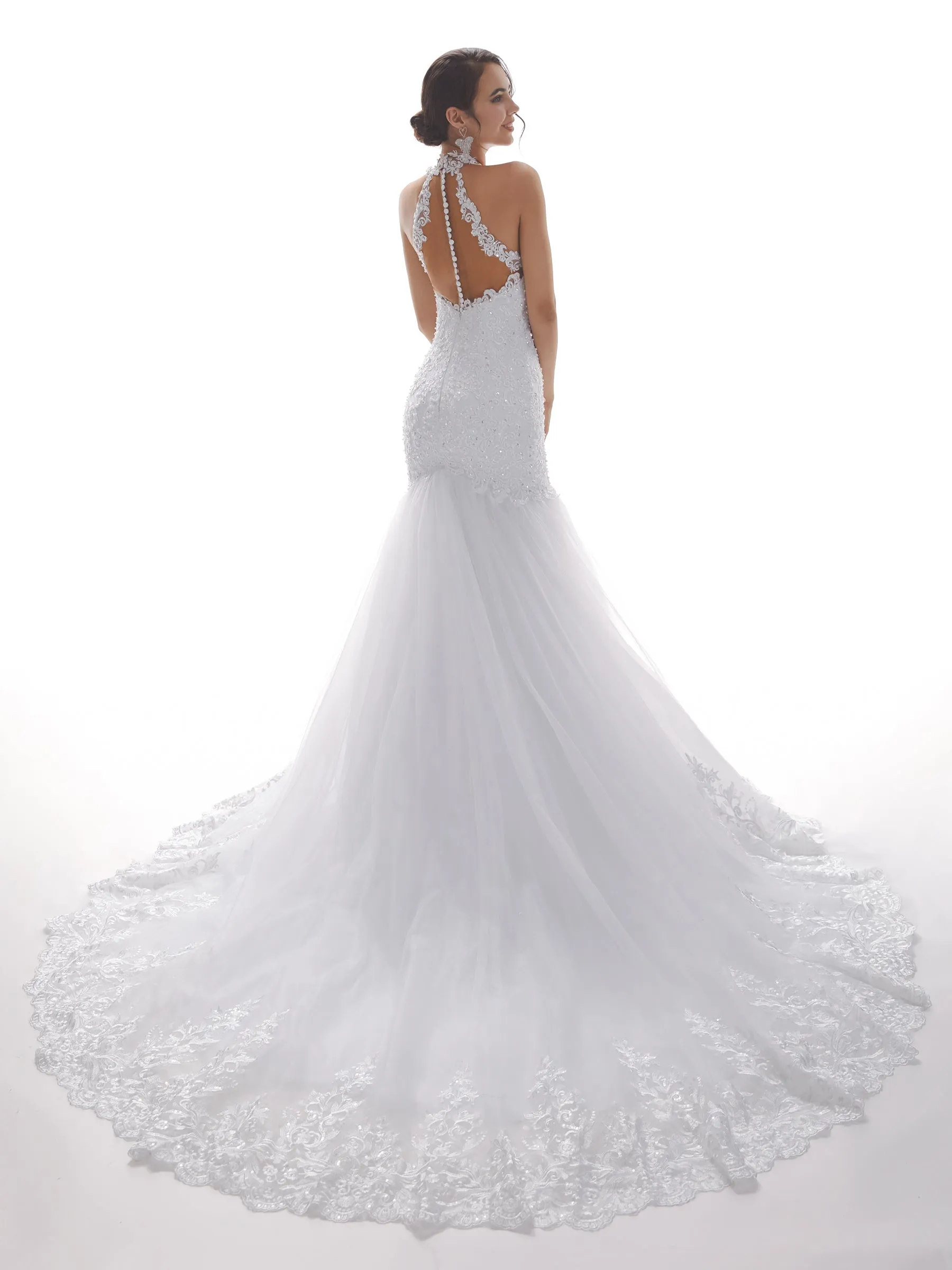 Halter Sexy Mermaid Open Back Long Lace Wedding Dresses sold by ChicSew product image thumbnail 3