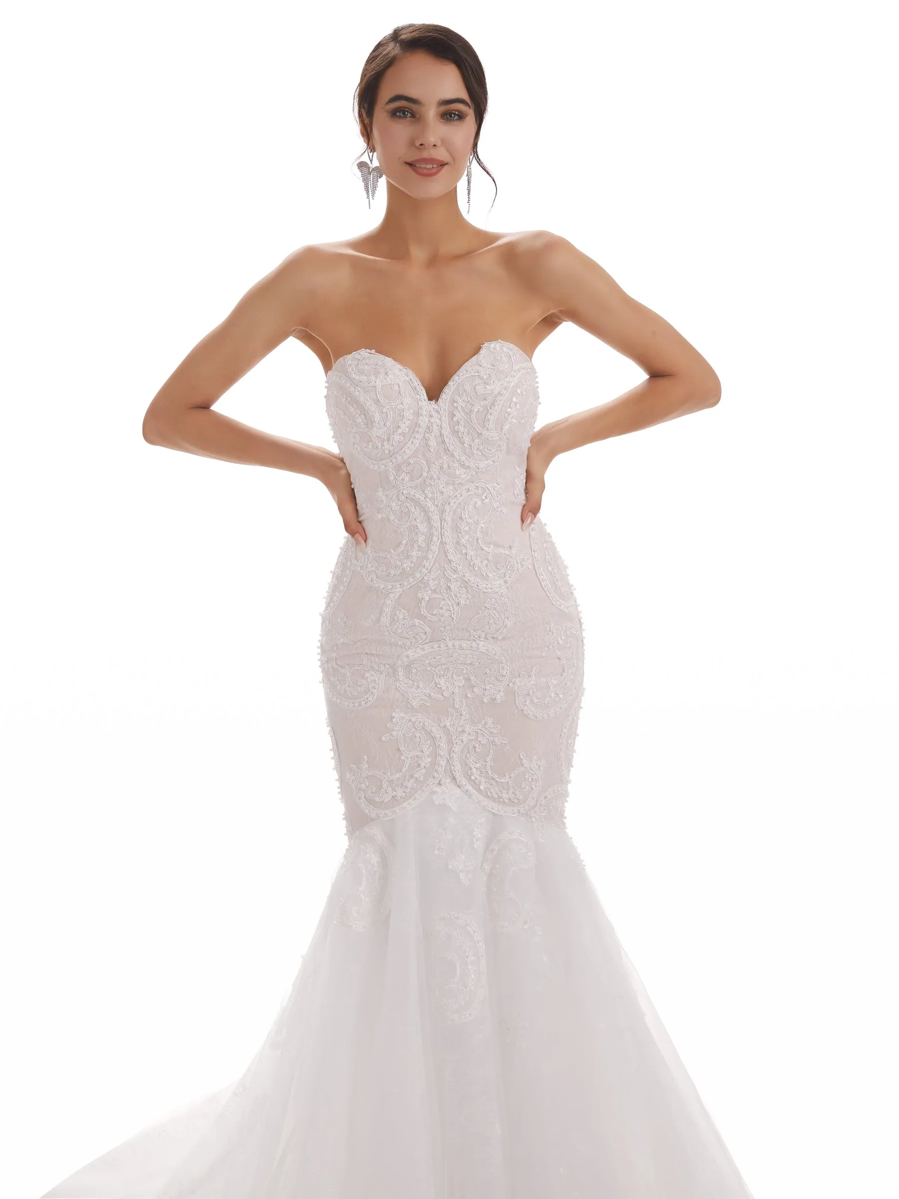 Sweetheart Long Mermaid Ivory Backless Lace Wedding Dresses sold by ChicSew product image thumbnail 5