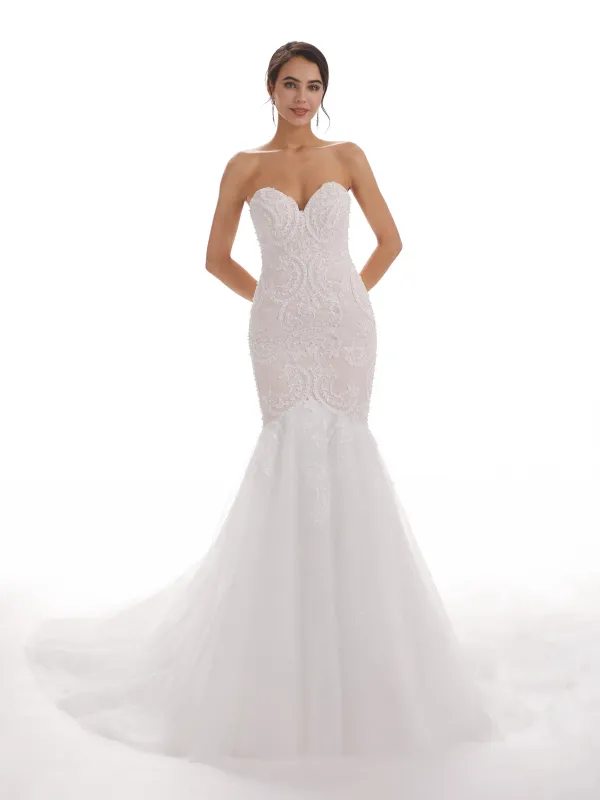 Sweetheart Long Mermaid Ivory Backless Lace Wedding Dresses sold by ChicSew