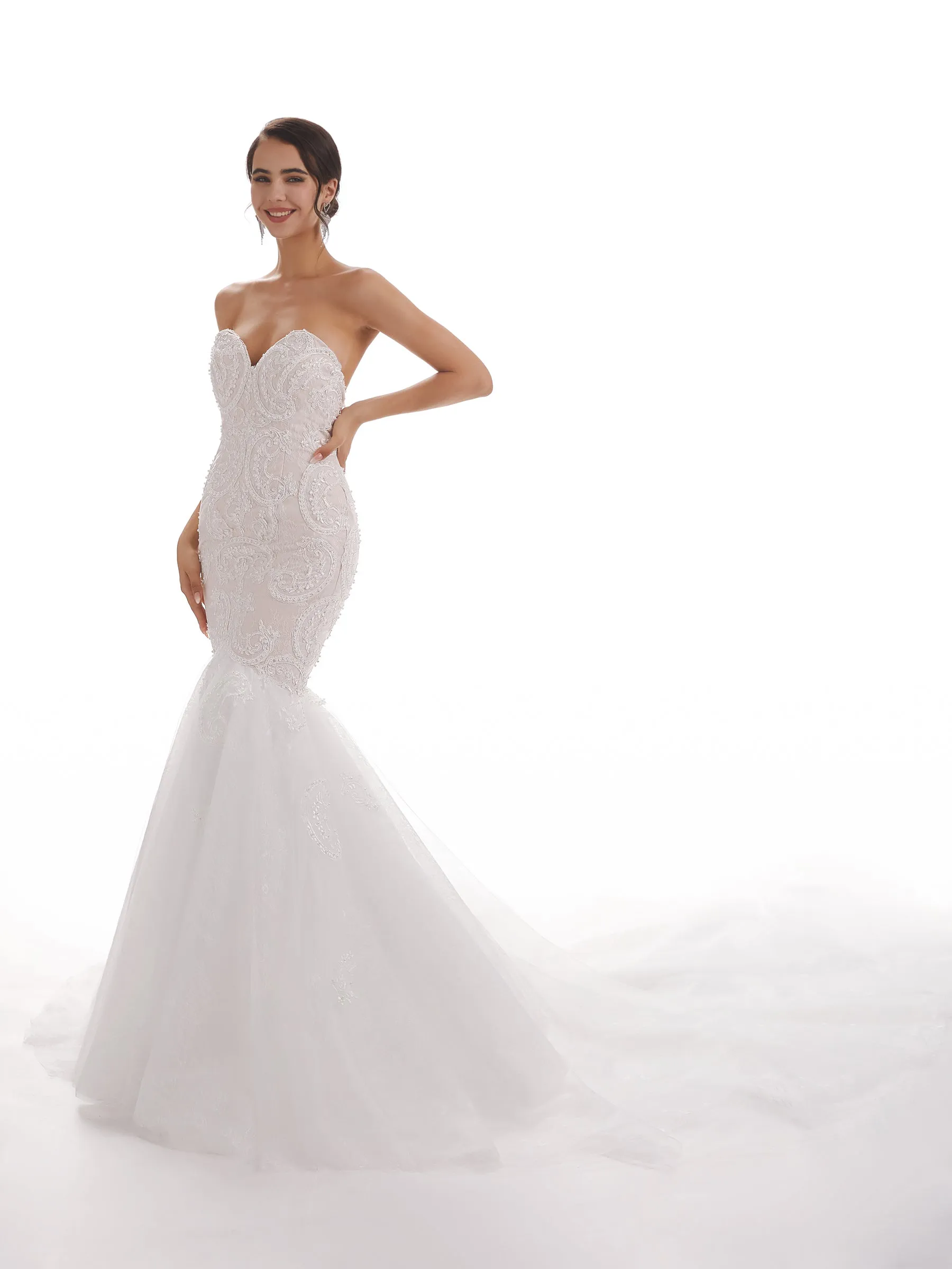 Sweetheart Long Mermaid Ivory Backless Lace Wedding Dresses sold by ChicSew product image thumbnail 4