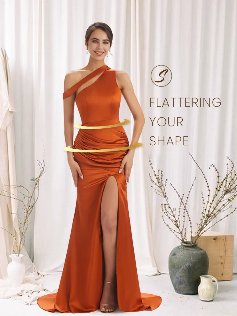 Sexy Soft Satin Side Slit One Shoulder Long Mermaid Bridesmaid Dresses sold by ChicSew