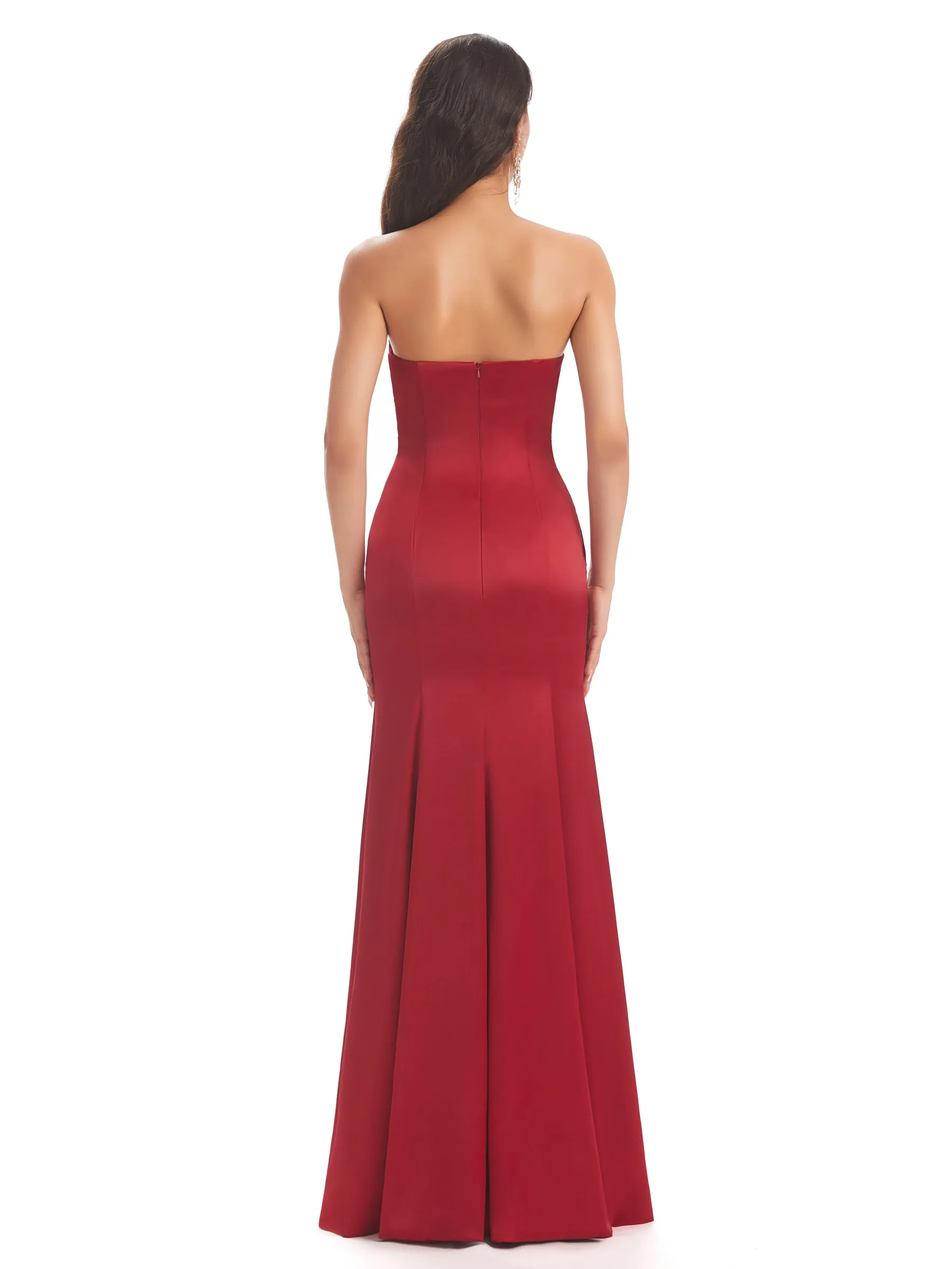 Simple Strapless Sweetheart Soft Satin Mermaid Long Bridesmaid Dresses sold by ChicSew product image thumbnail 3