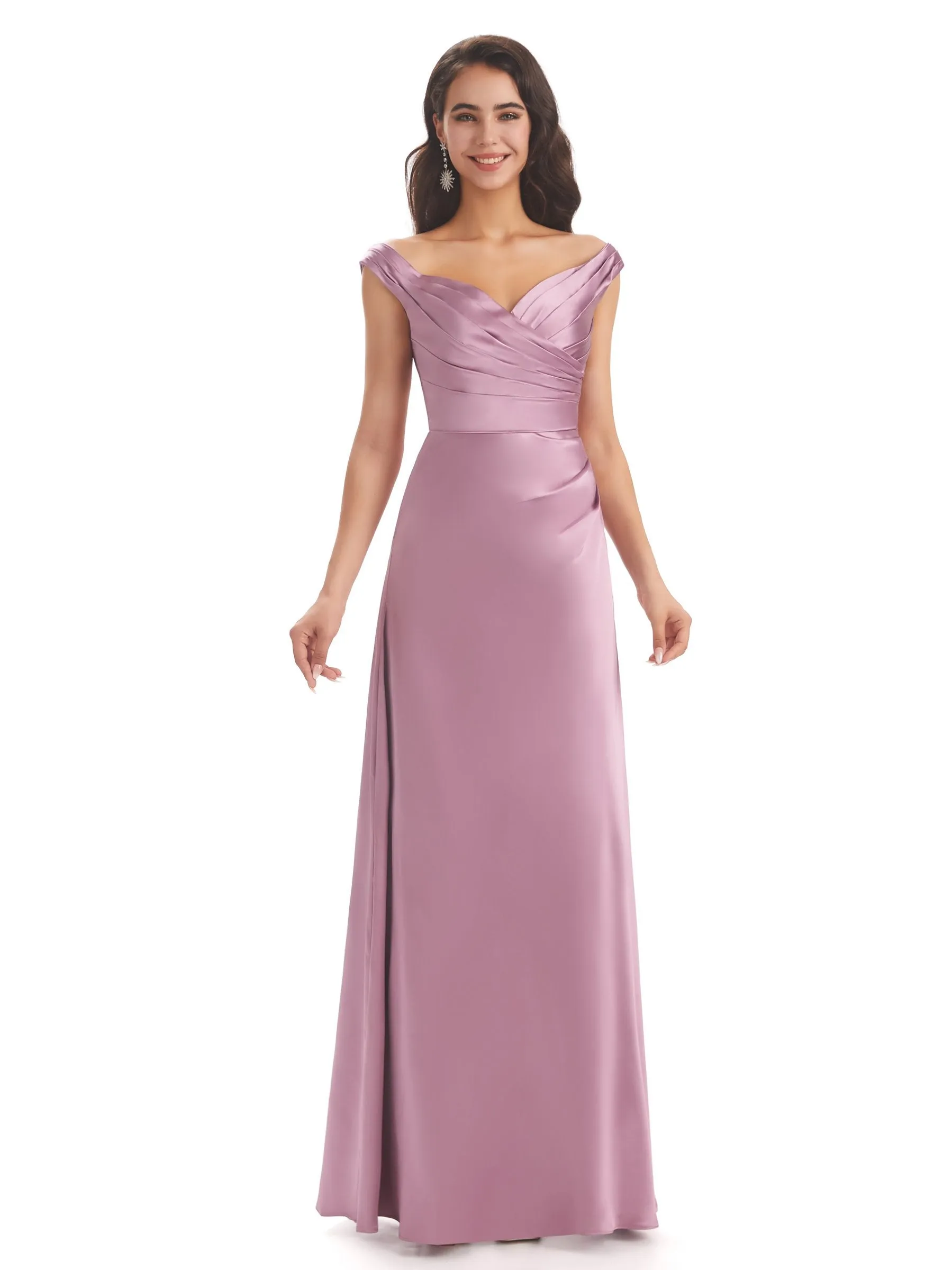 Elegant Soft Satin V-neck Long Unique Wedding Bridesmaid Dresses Online sold by ChicSew