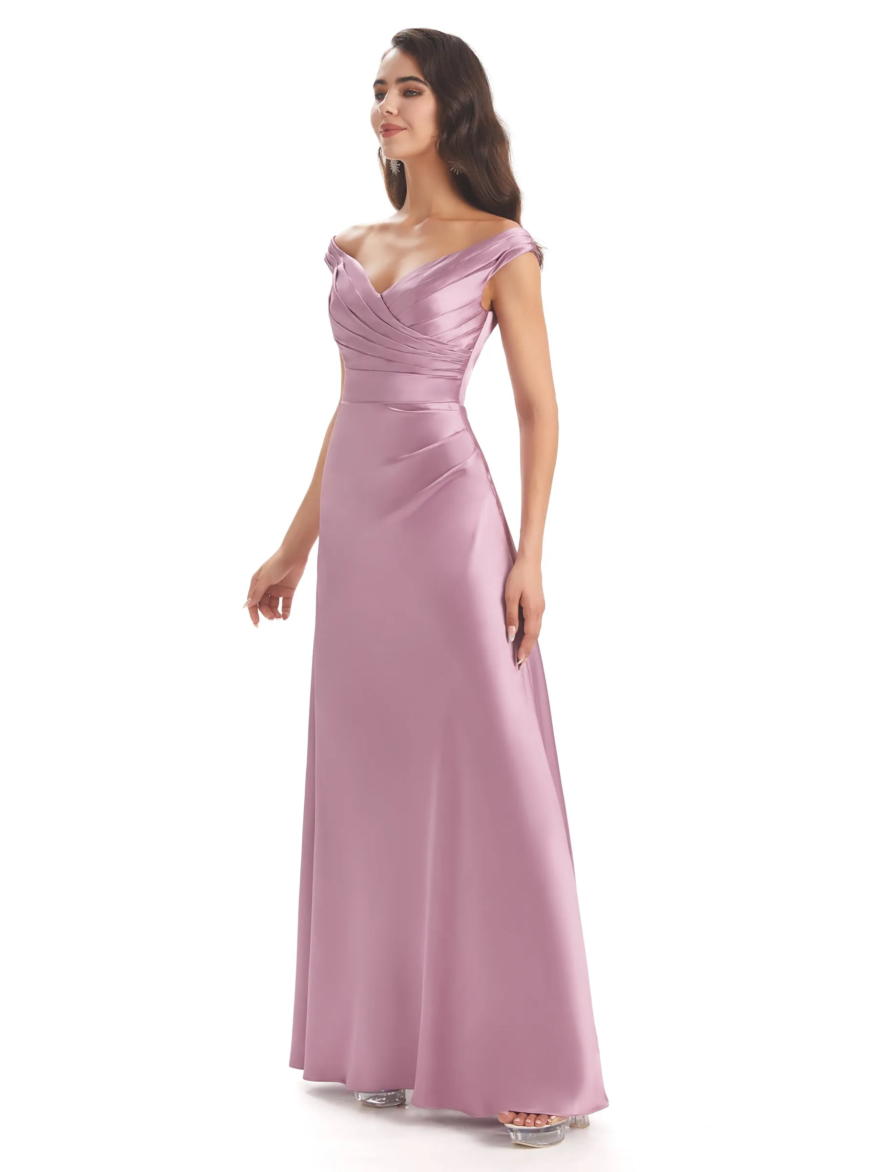 Elegant Soft Satin V-neck Long Unique Wedding Bridesmaid Dresses Online sold by ChicSew product image thumbnail 4