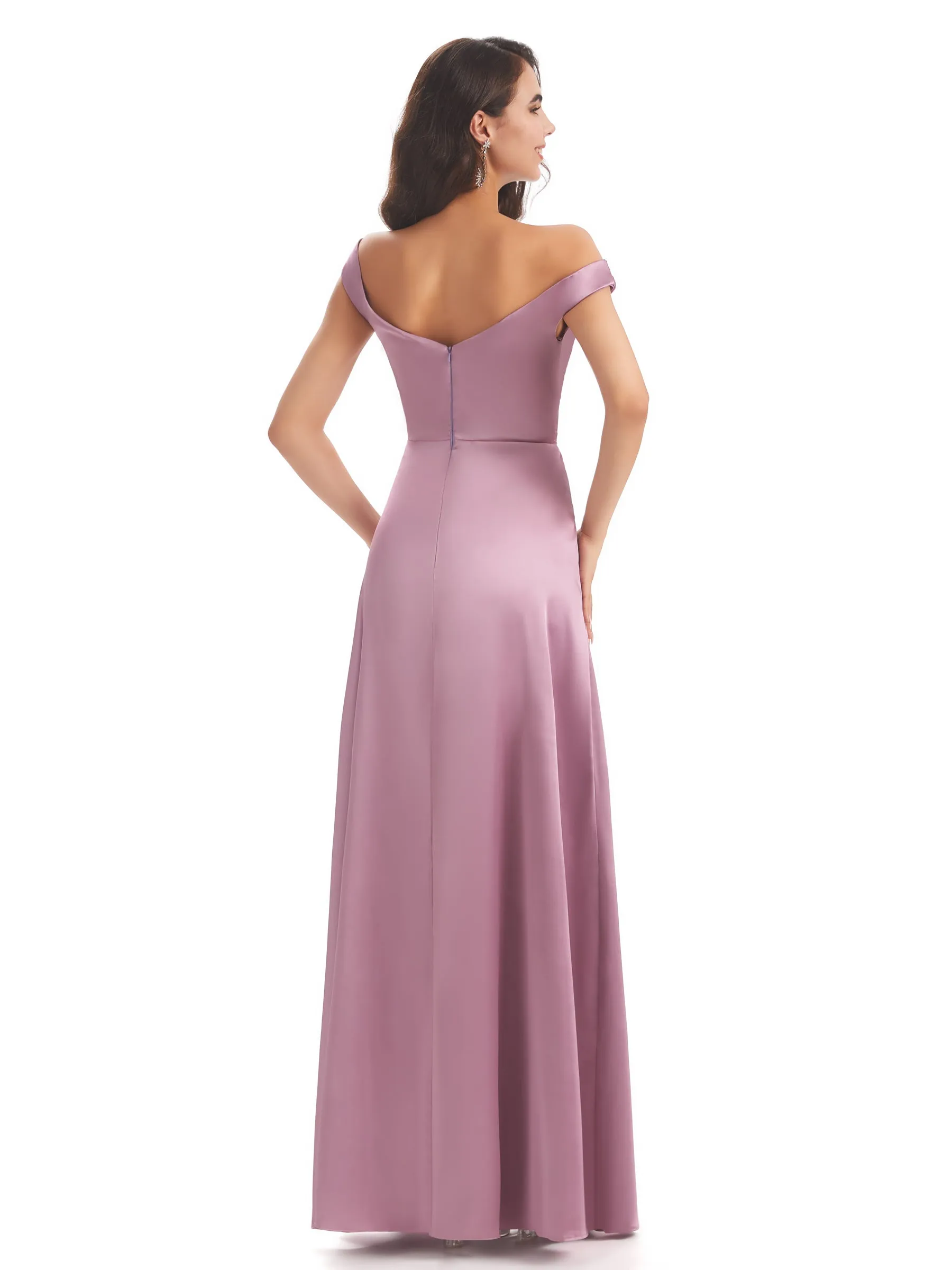 Elegant Soft Satin V-neck Long Unique Wedding Bridesmaid Dresses Online sold by ChicSew product image thumbnail 3