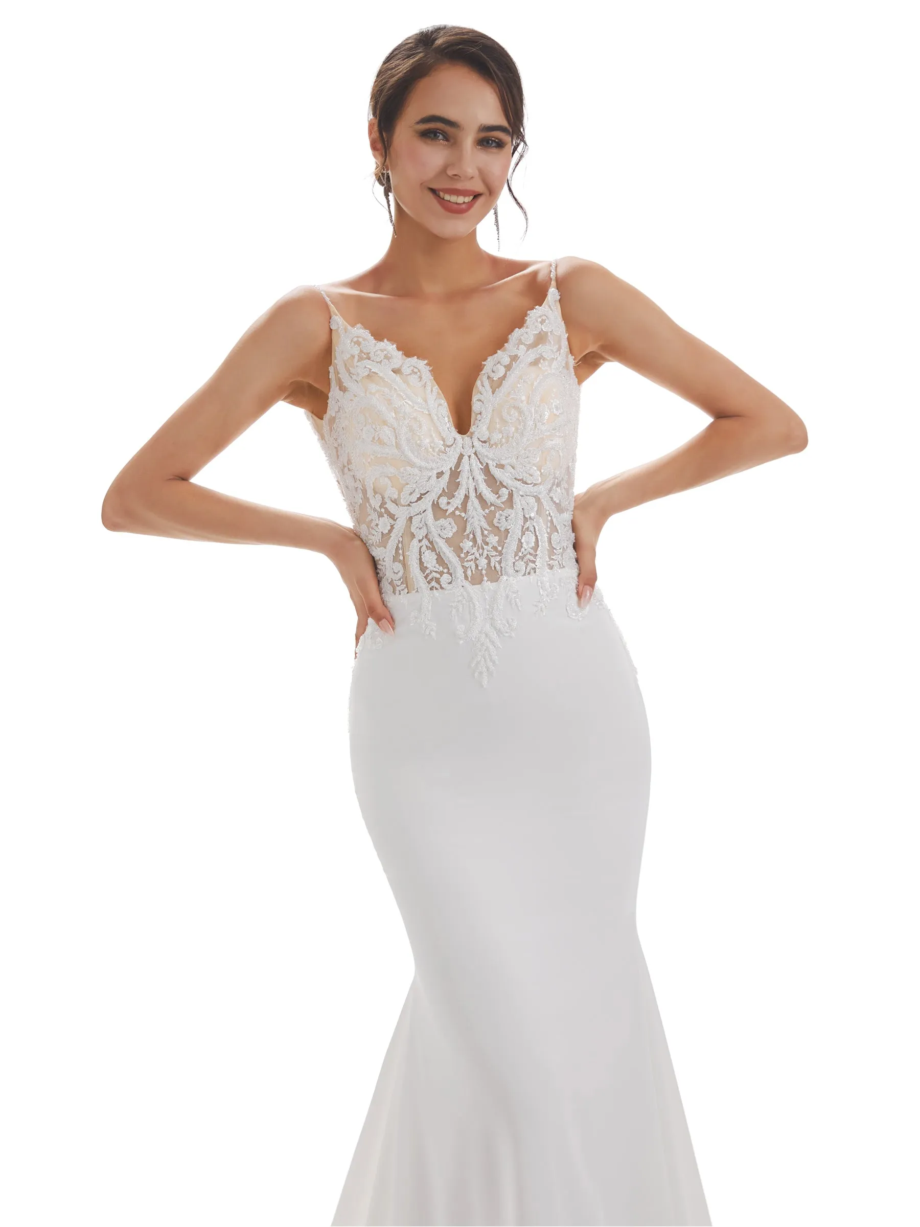 Spaghetti Straps Mermaid Ivory Backless Lace Wedding Dresses sold by ChicSew product image thumbnail 4