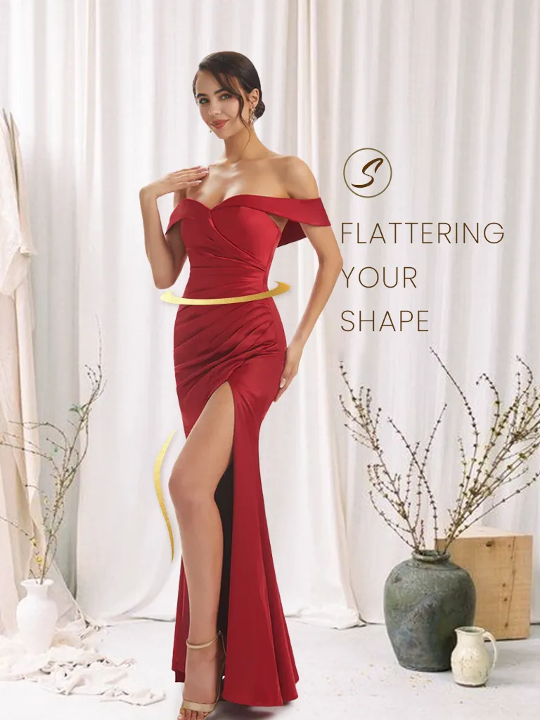 Sexy Side Slit Off The Shoulder Mermaid Soft Satin Bridesmaid Dresses Online sold by ChicSew